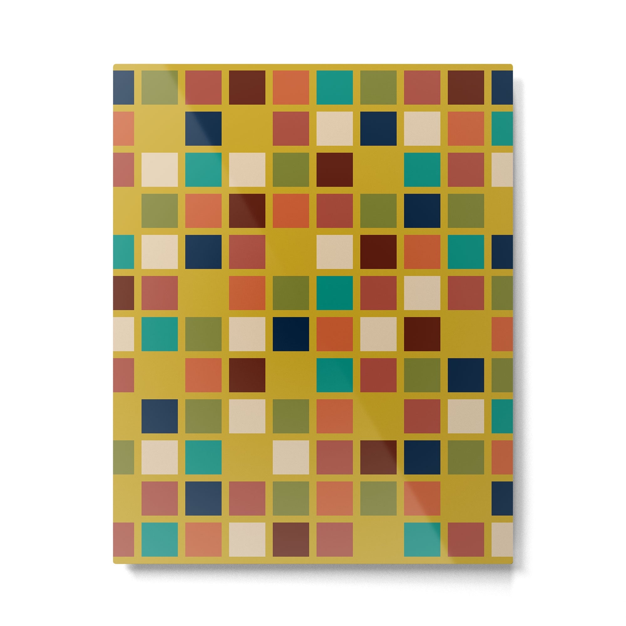 Midcentury Modern Mosaic - Geometric Pattern in Mid Century Mod Olive, Orange, Teal, and Mustard Metal Print | TeksDecor