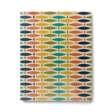 Midcentury Modern Multicolor Fish Stripes Pattern in Olive, Mustard, Orange, Teal, Beige Metal Print | TeksDecor