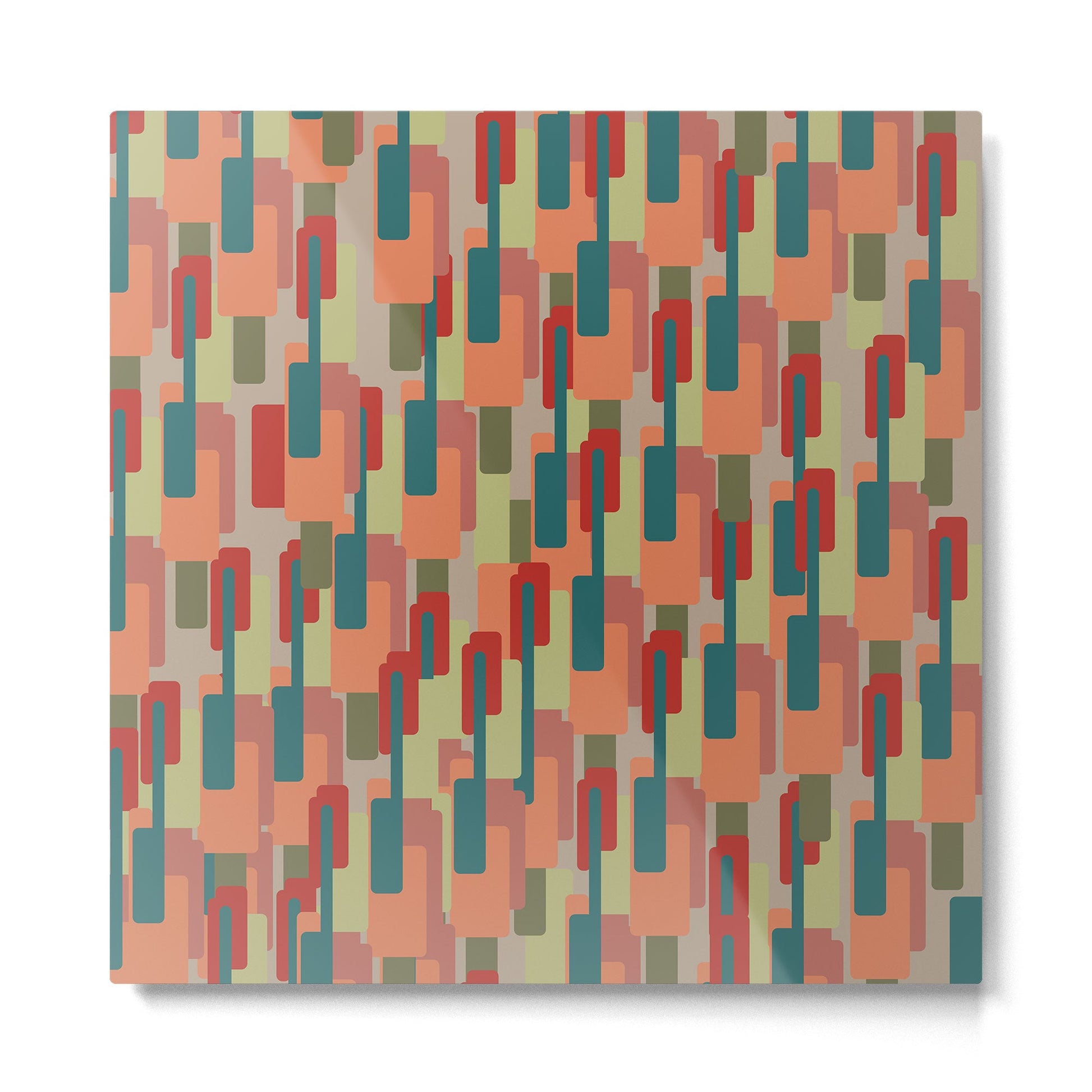 Mid-Century Modern Pierre Pattern in Midcentury Mod Teal, Olive, Peach, Sage, Red, and Taupe Metal Print | TeksDecor