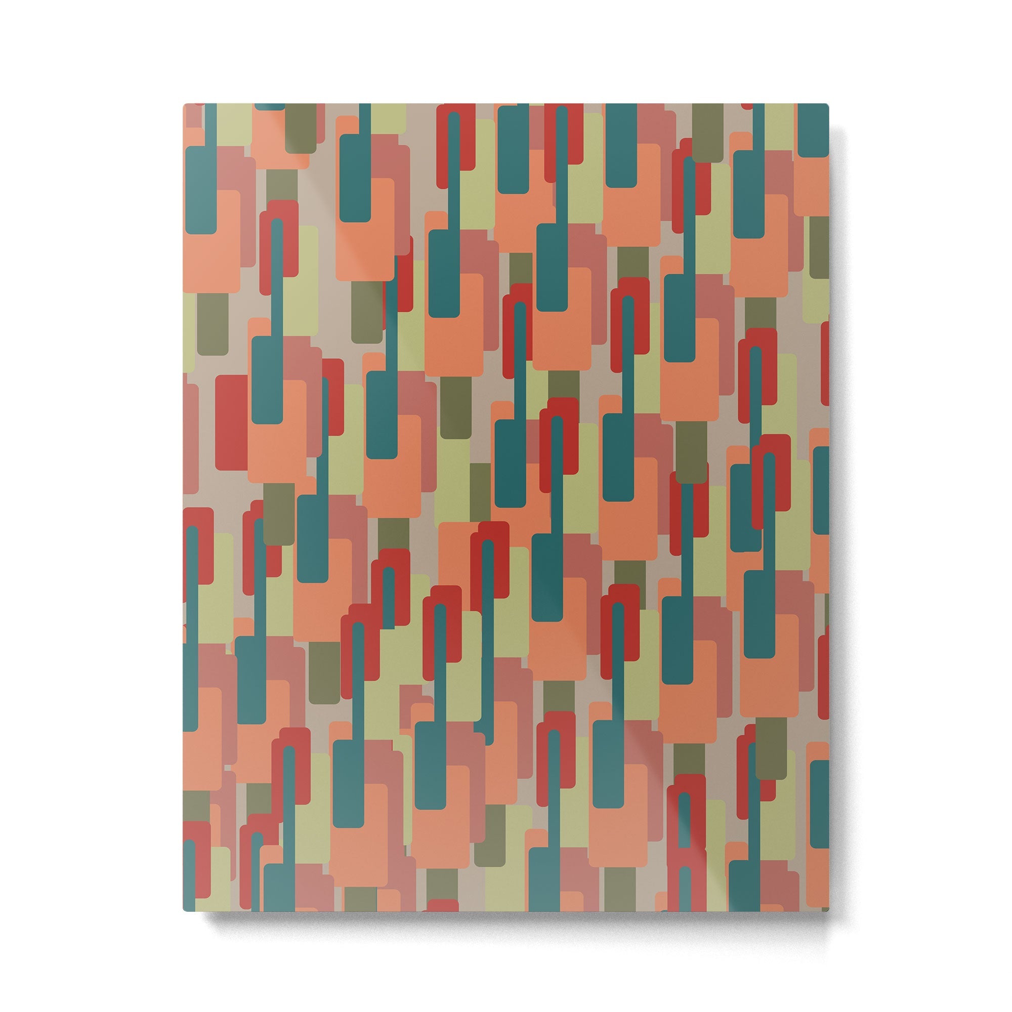 Mid-Century Modern Pierre Pattern in Midcentury Mod Teal, Olive, Peach, Sage, Red, and Taupe Metal Print | TeksDecor