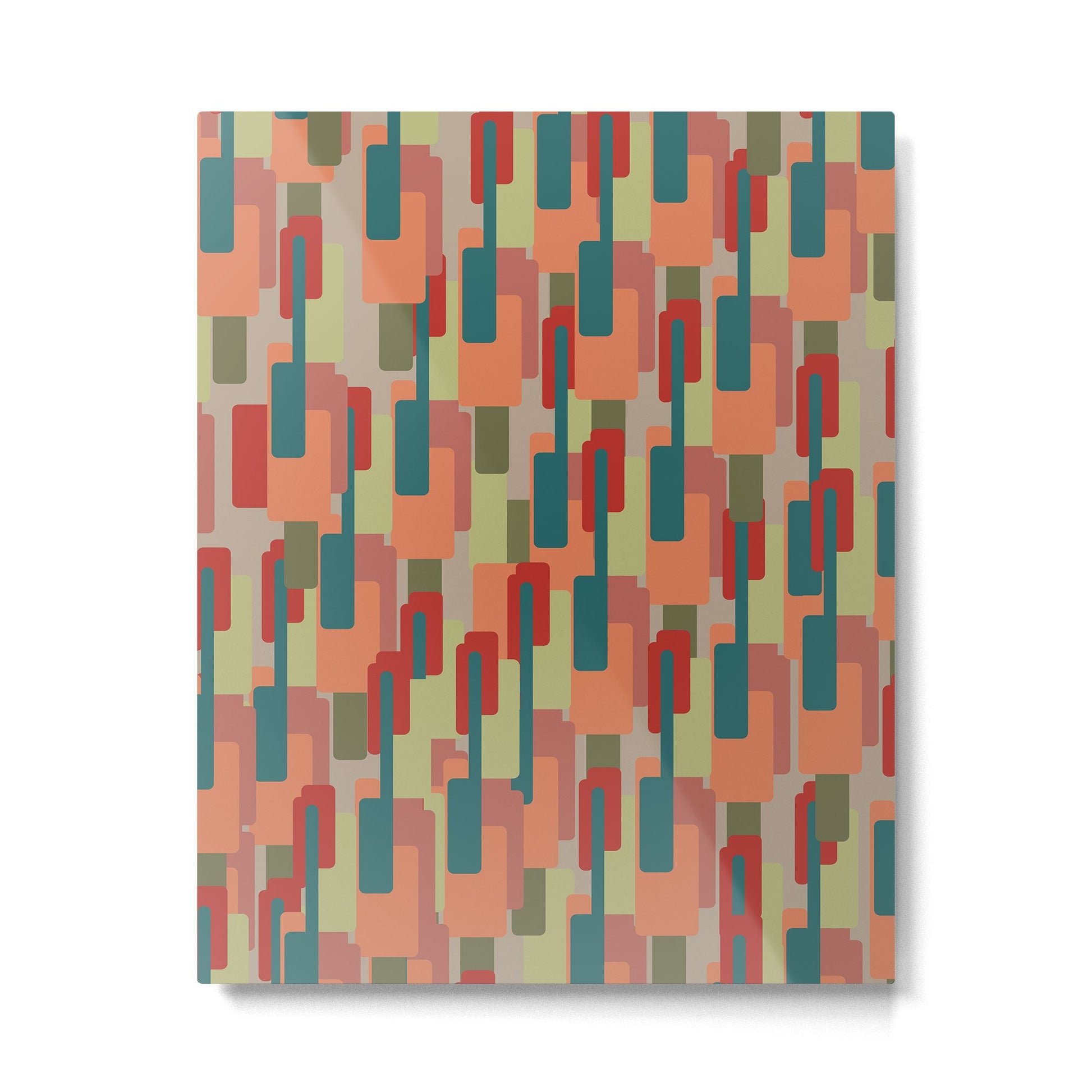 Mid-Century Modern Pierre Pattern in Midcentury Mod Teal, Olive, Peach, Sage, Red, and Taupe Metal Print | TeksDecor