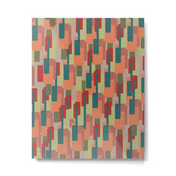 Mid-Century Modern Pierre Pattern in Midcentury Mod Teal, Olive, Peach, Sage, Red, and Taupe Metal Print | TeksDecor