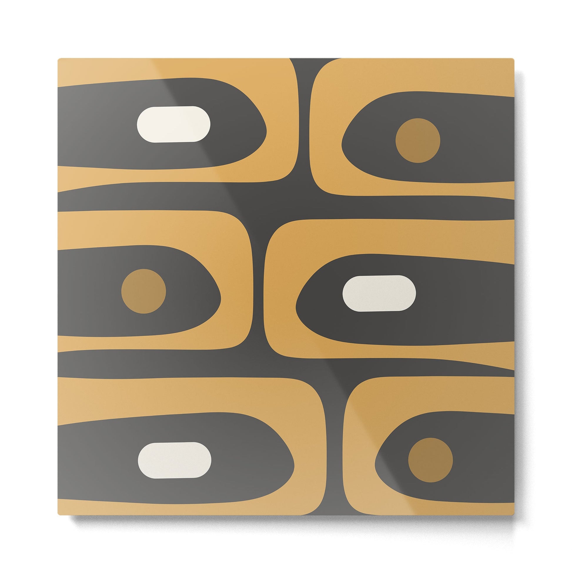Mid-Century Modern Piquet Minimalist Abstract Pattern in Charcoal Gray, Muted Mustard Gold, and Cream Metal Print | TeksDecor