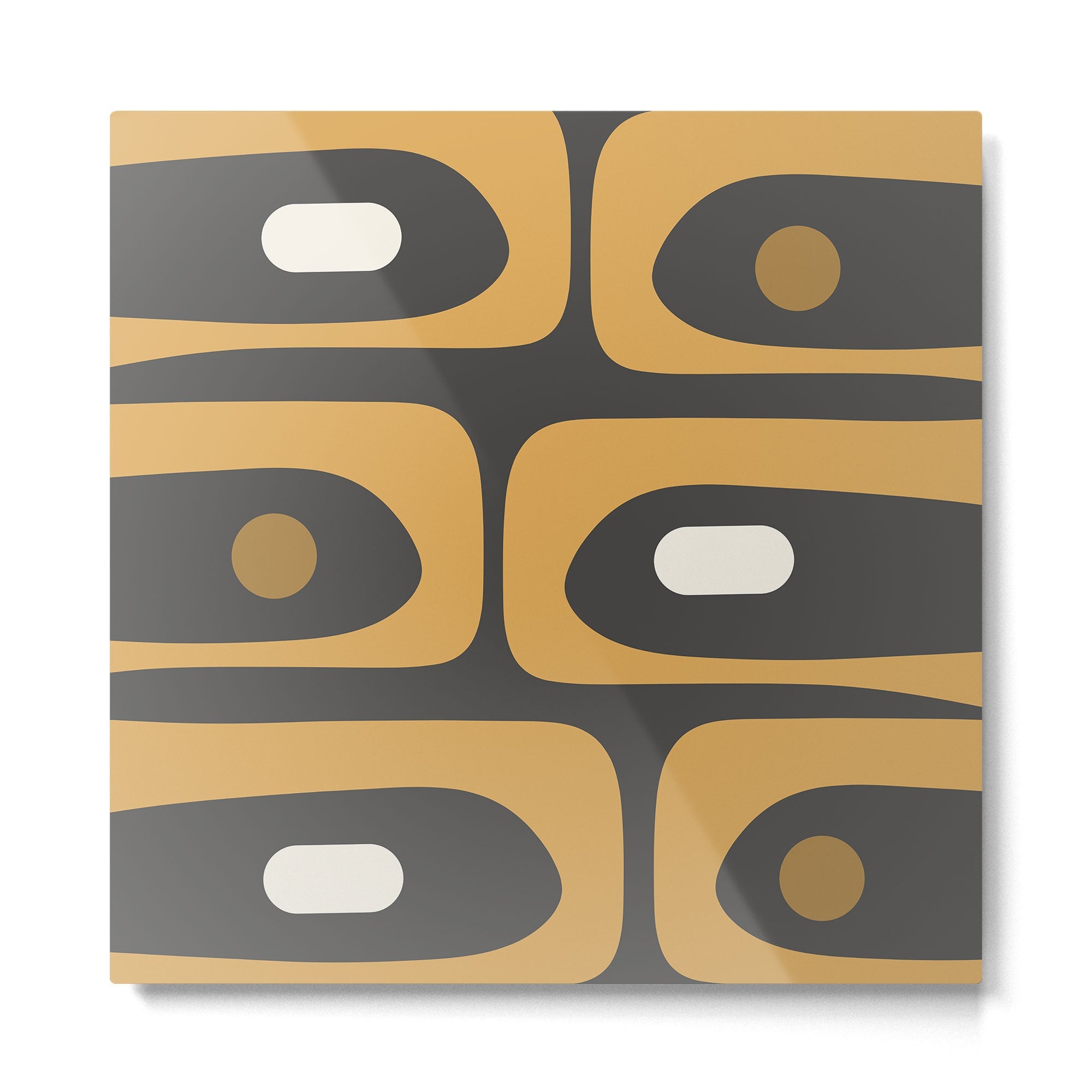Mid-Century Modern Piquet Minimalist Abstract Pattern in Charcoal Gray, Muted Mustard Gold, and Cream Metal Print | TeksDecor