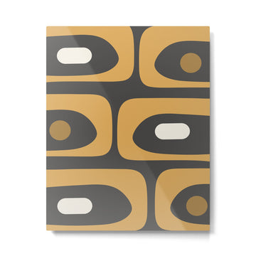 Mid-Century Modern Piquet Minimalist Abstract Pattern in Charcoal Gray, Muted Mustard Gold, and Cream Metal Print | TeksDecor