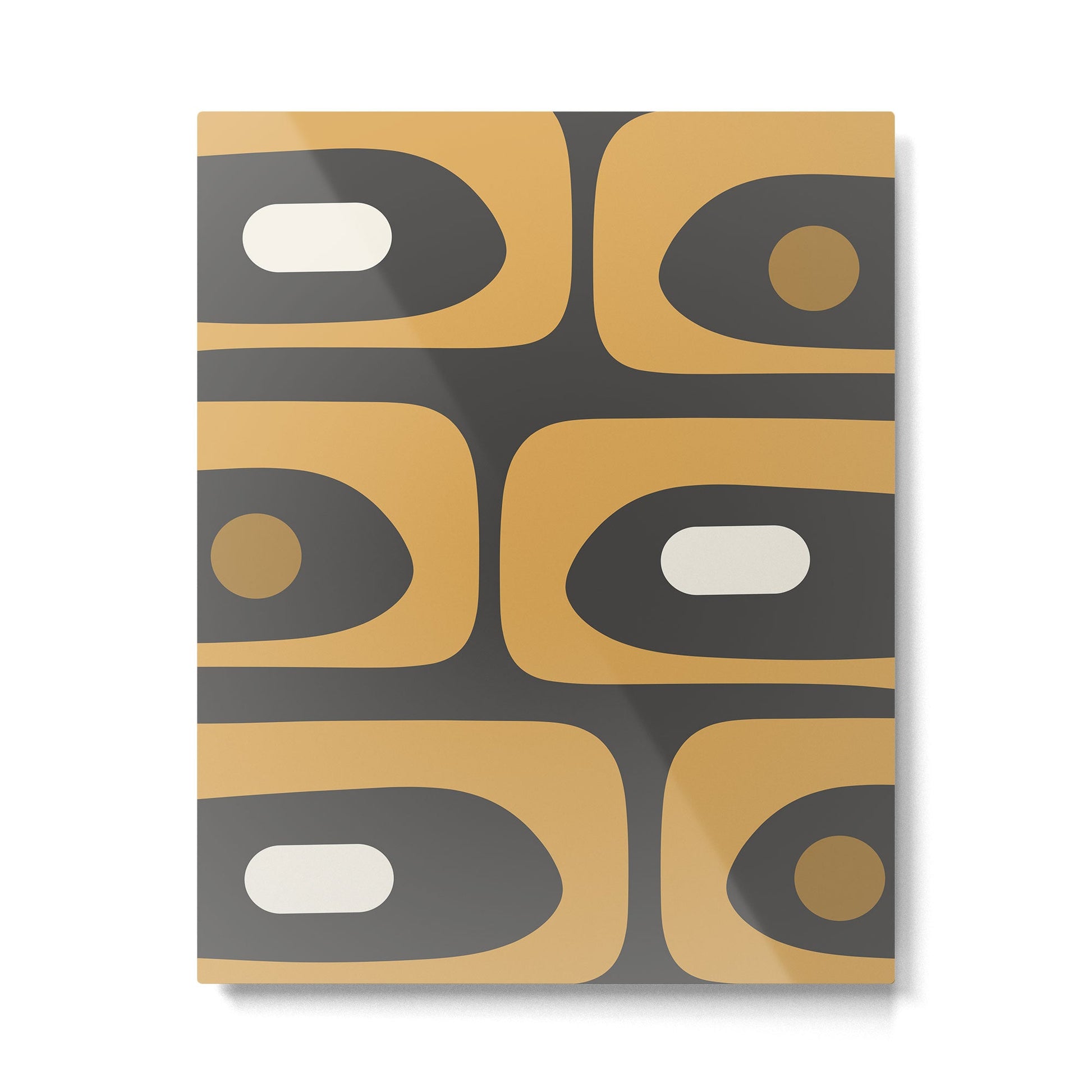Mid-Century Modern Piquet Minimalist Abstract Pattern in Charcoal Gray, Muted Mustard Gold, and Cream Metal Print | TeksDecor