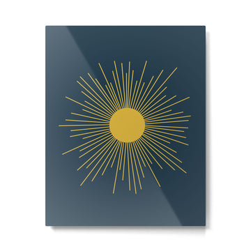 Mid-Century Modern Sunburst II in Light Mustard and Navy Blue Metal Print | TeksDecor