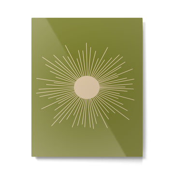 Mid-Century Modern Sunburst II - Minimalist Sun in Mid Mod Beige and Olive Green Metal Print | TeksDecor
