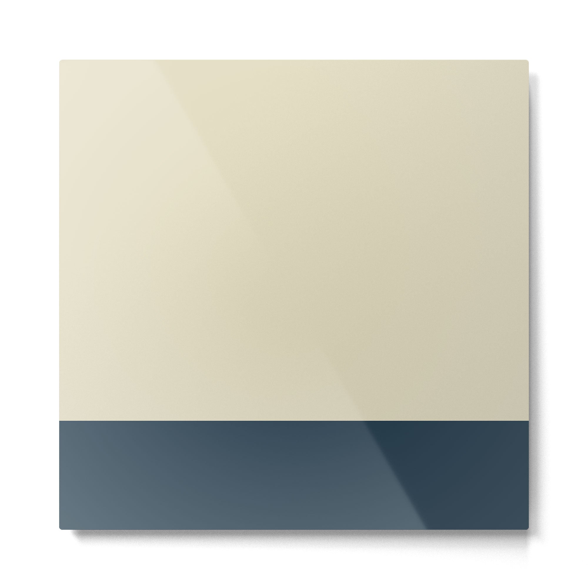 Minimalist Color Block Solid in Cream Beige and Navy Blue Metal Print | TeksDecor