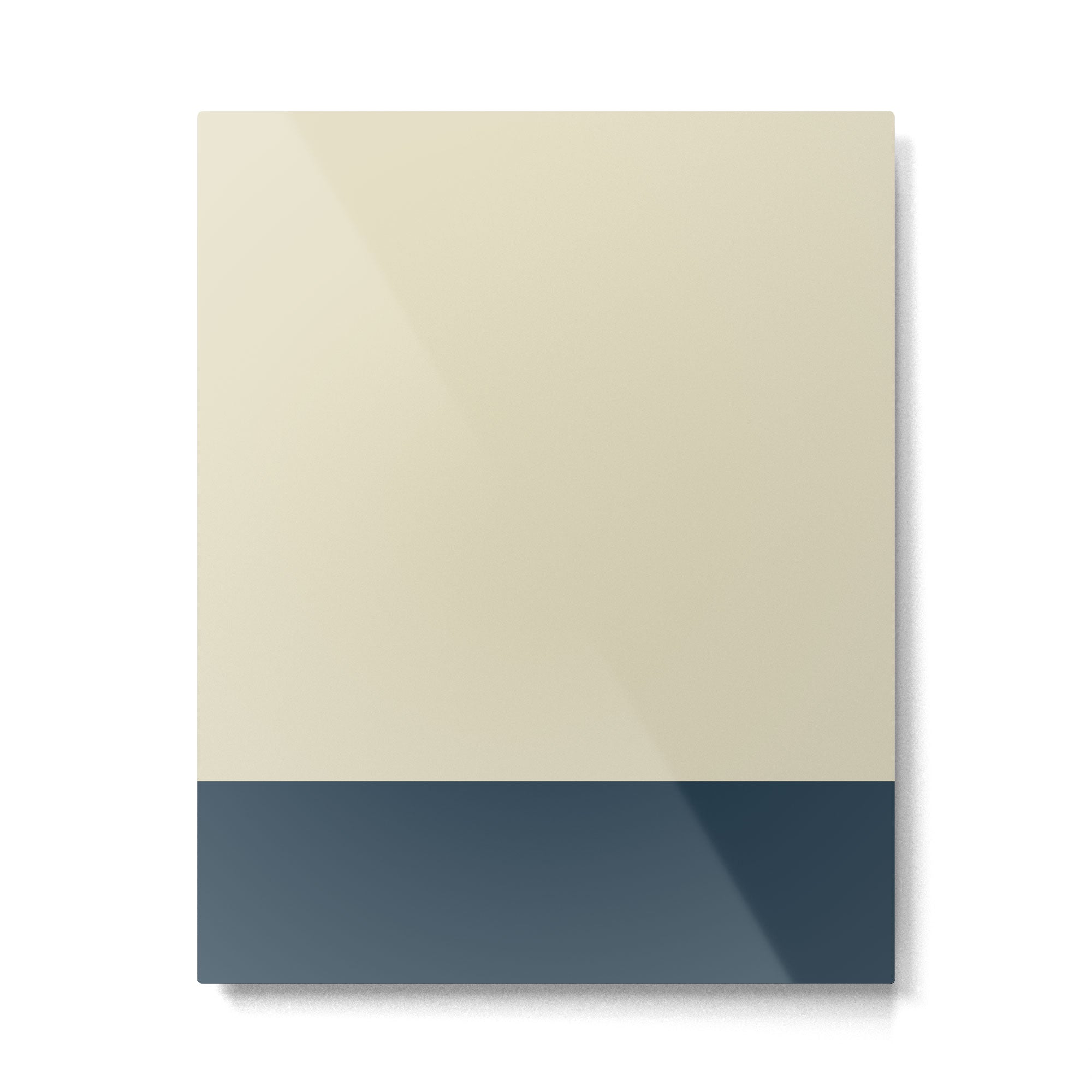 Minimalist Color Block Solid in Cream Beige and Navy Blue Metal Print | TeksDecor