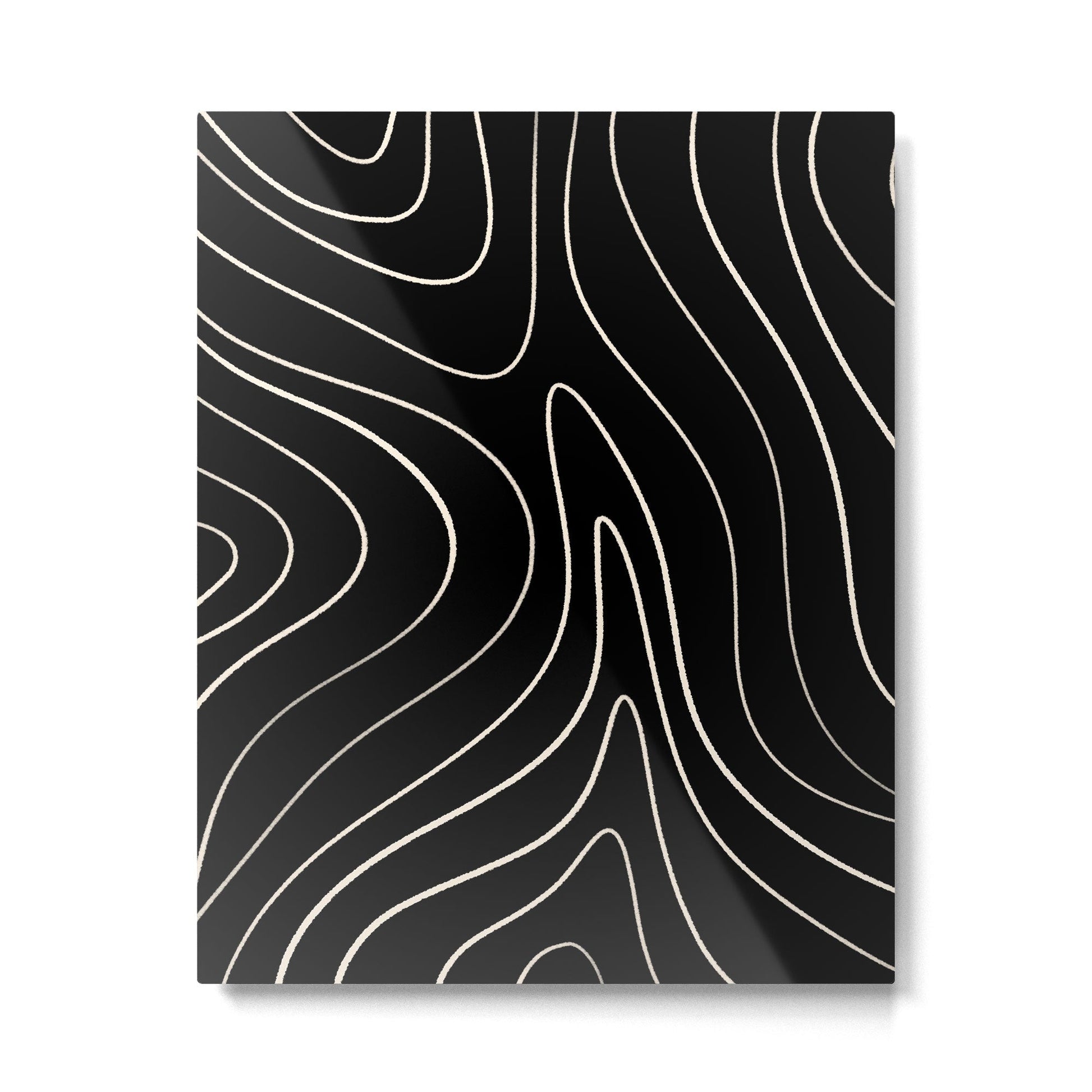 Minimalist Topographical Abstract in Black and Almond Cream Metal Print | TeksDecor
