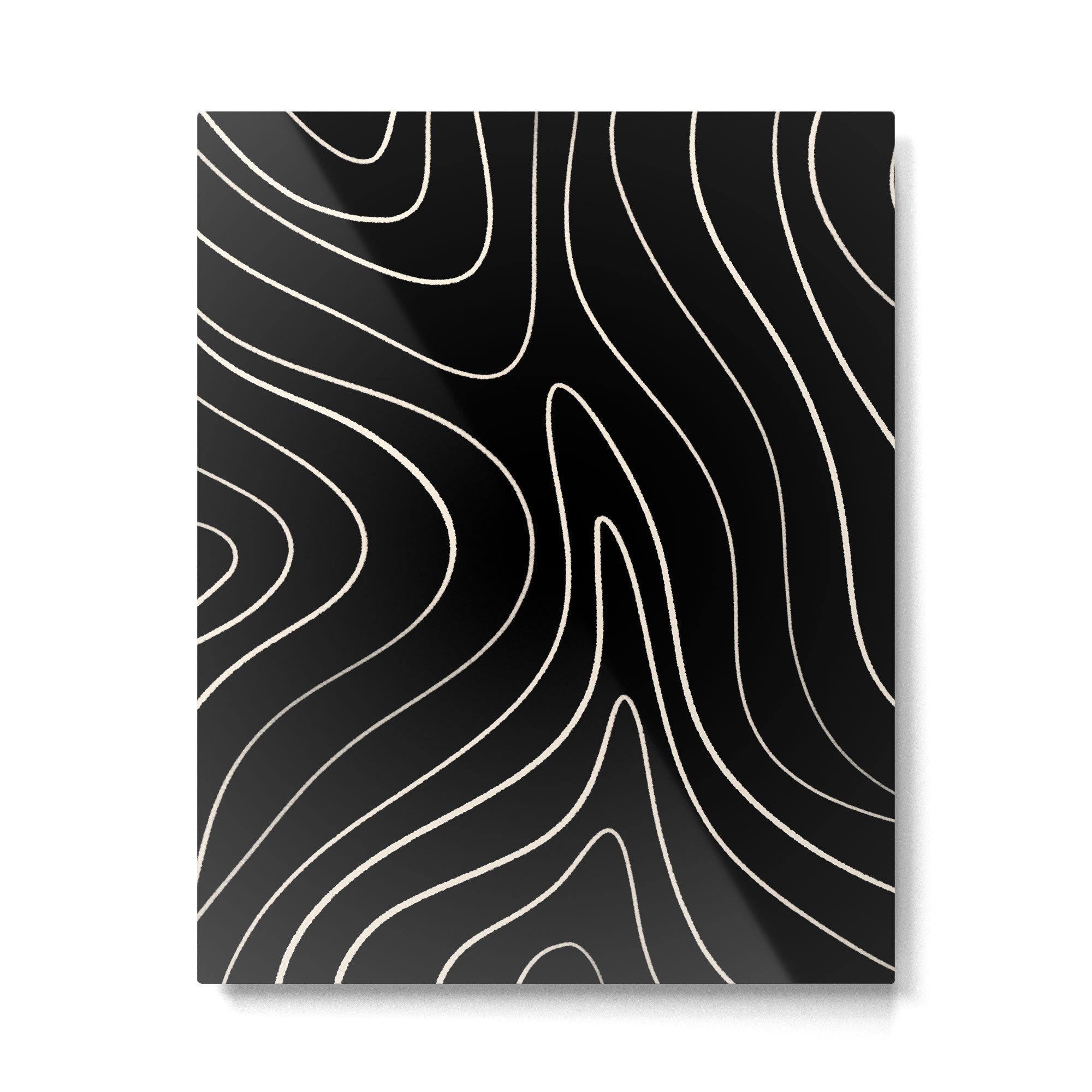 Minimalist Topographical Abstract in Black and Almond Cream Metal Print | TeksDecor
