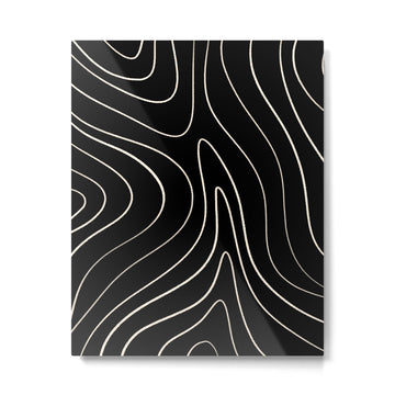 Minimalist Topographical Abstract in Black and Almond Cream Metal Print | TeksDecor