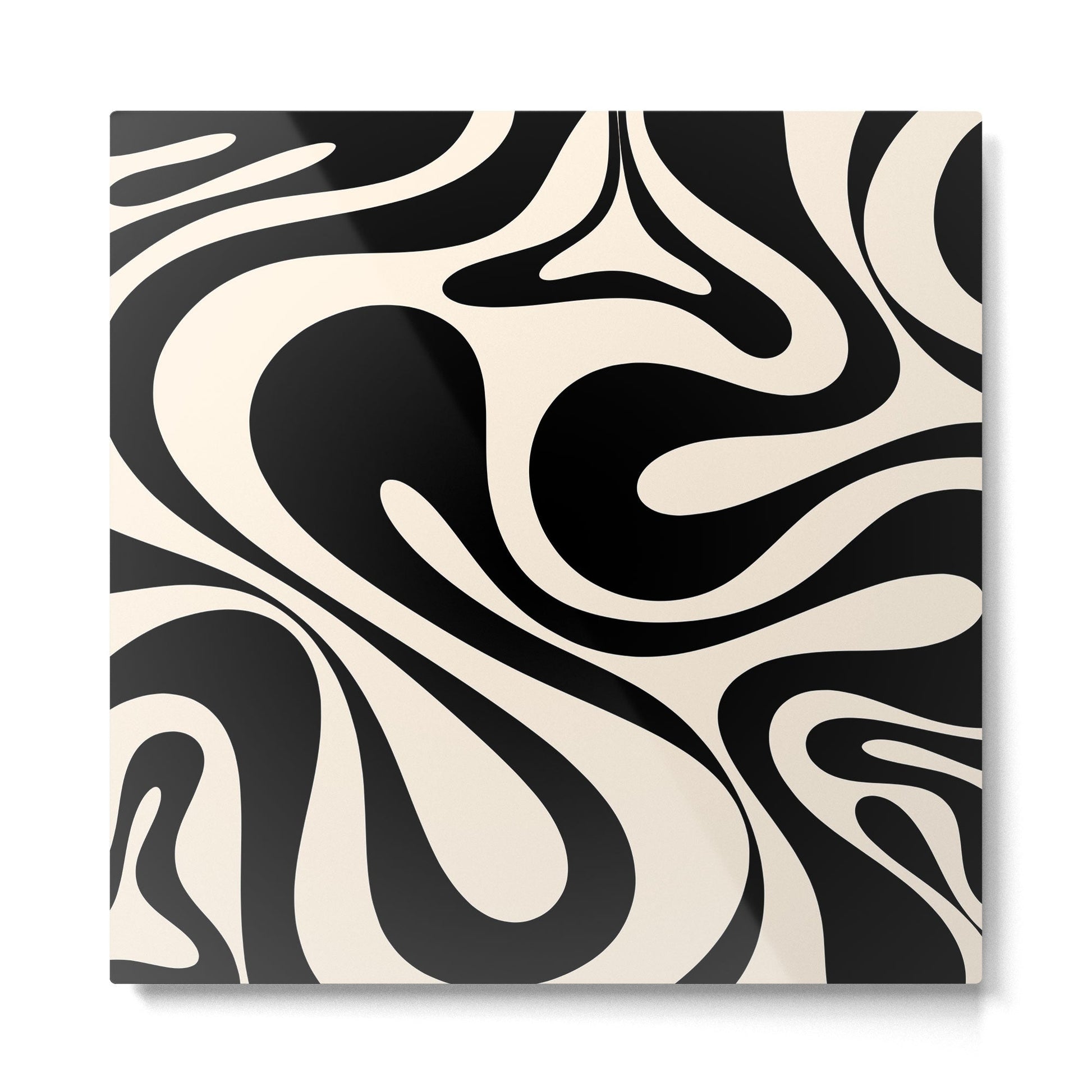 Mod Swirl Retro Abstract Pattern in Black and Almond Cream Metal Print | TeksDecor