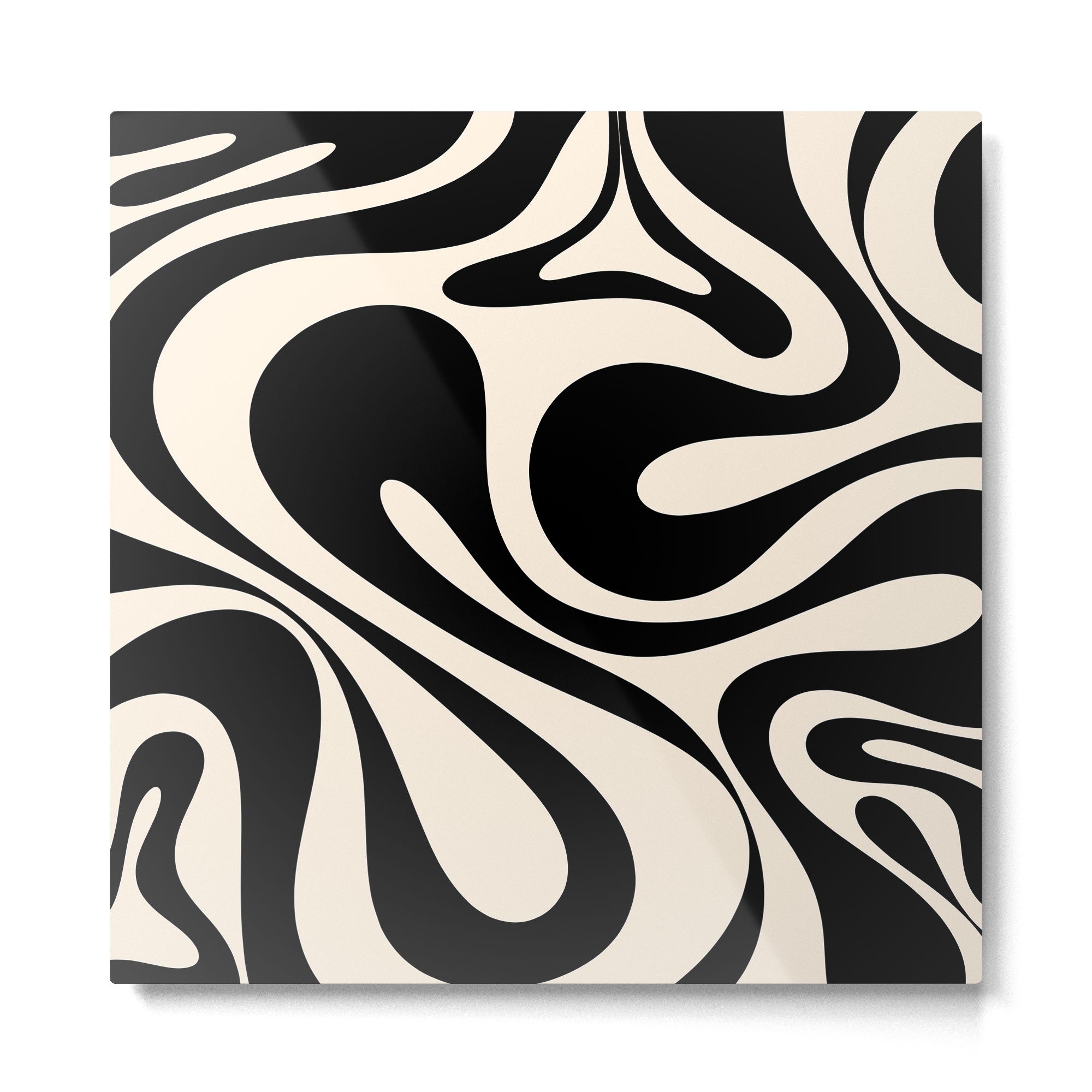 Mod Swirl Retro Abstract Pattern in Black and Almond Cream Metal Print | TeksDecor