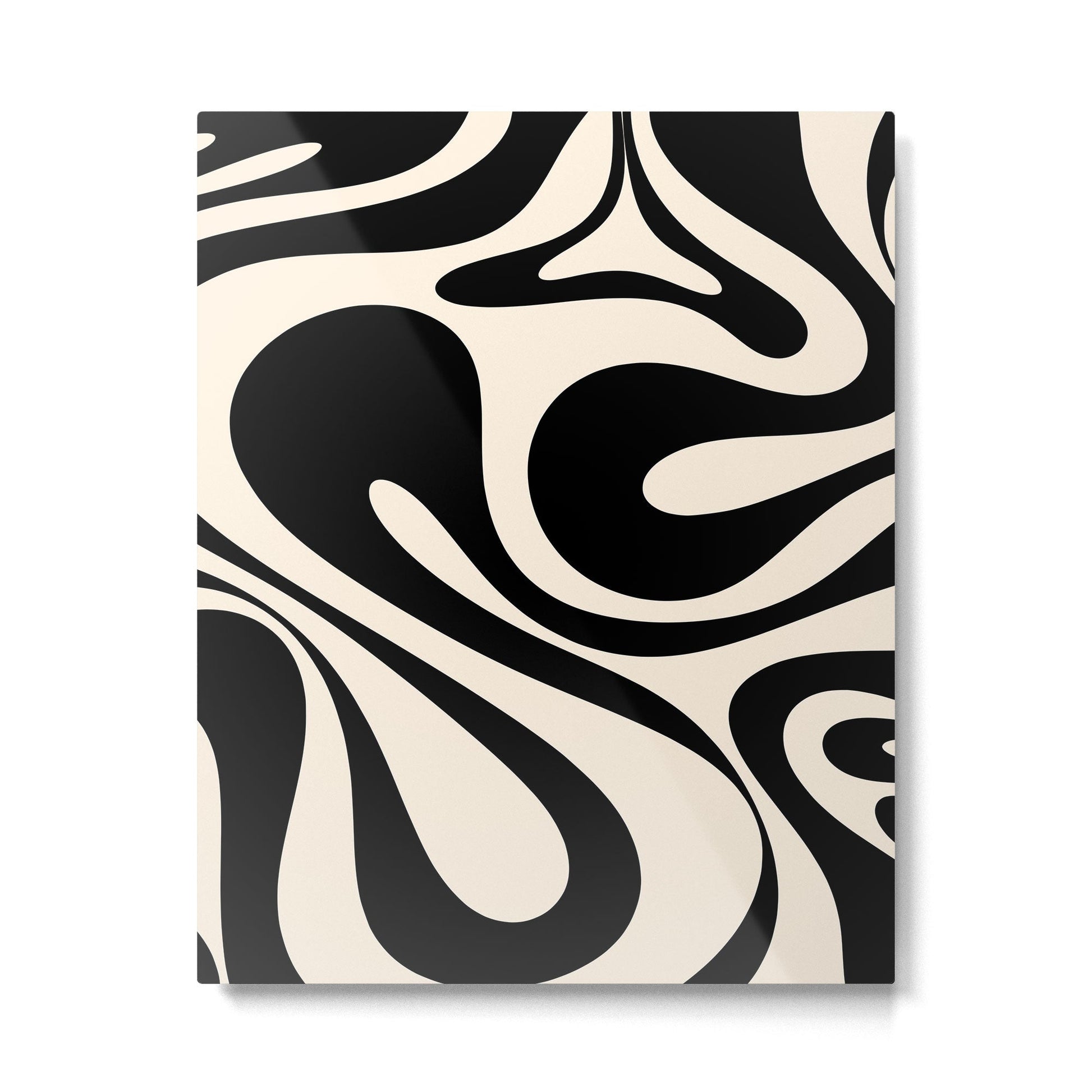 Mod Swirl Retro Abstract Pattern in Black and Almond Cream Metal Print | TeksDecor