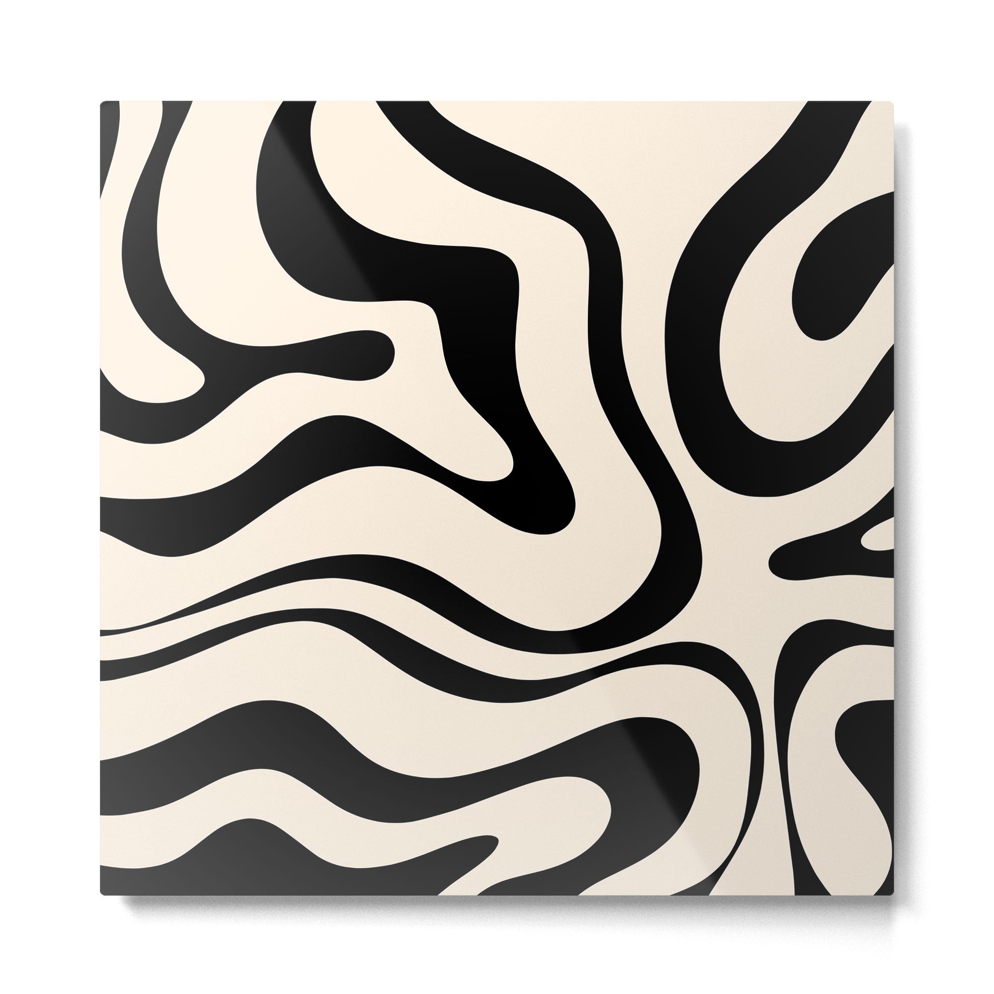 Modern Liquid Swirl Abstract Pattern Square in Almond Cream and Black Metal Print | TeksDecor