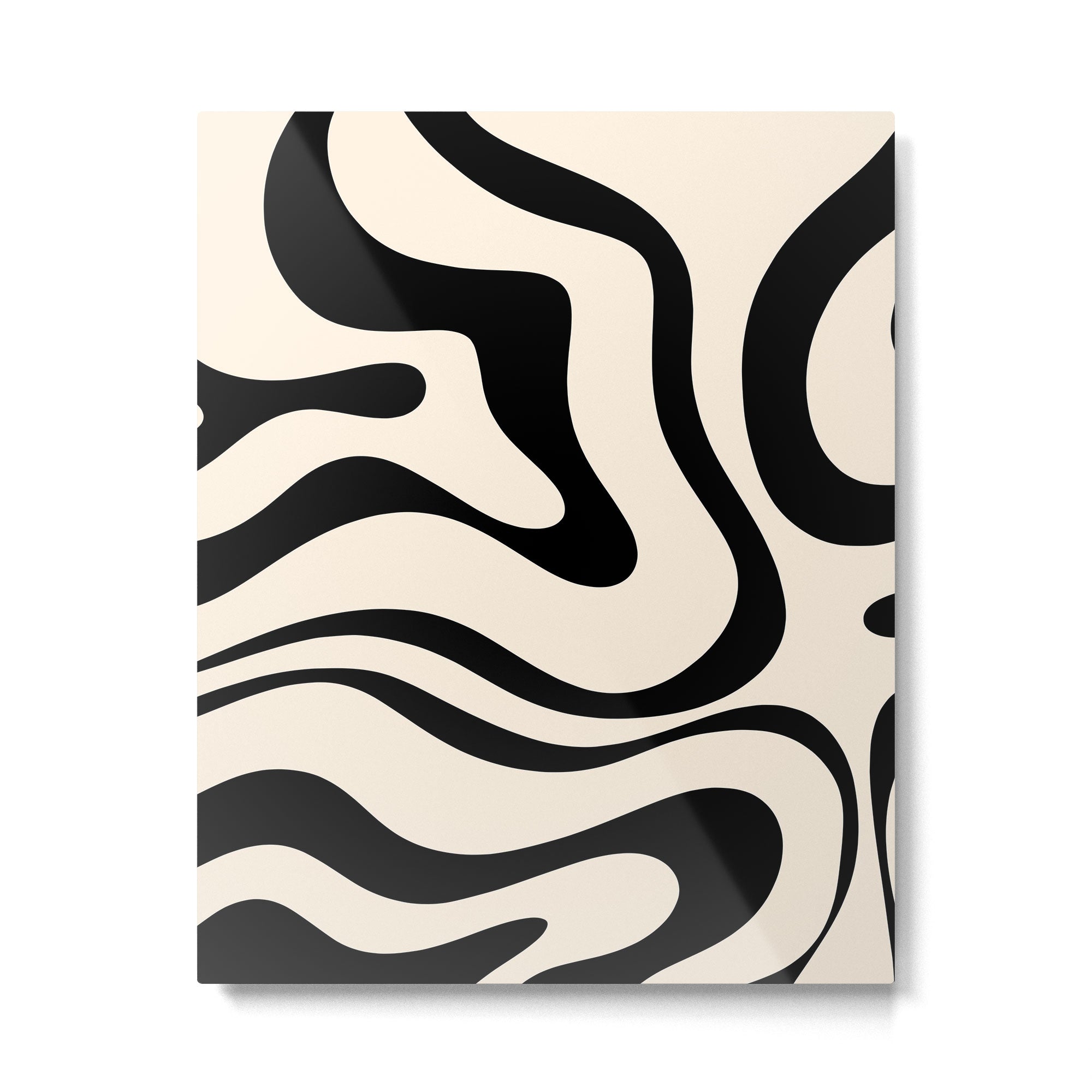 Modern Liquid Swirl Abstract Pattern Square in Almond Cream and Black Metal Print | TeksDecor