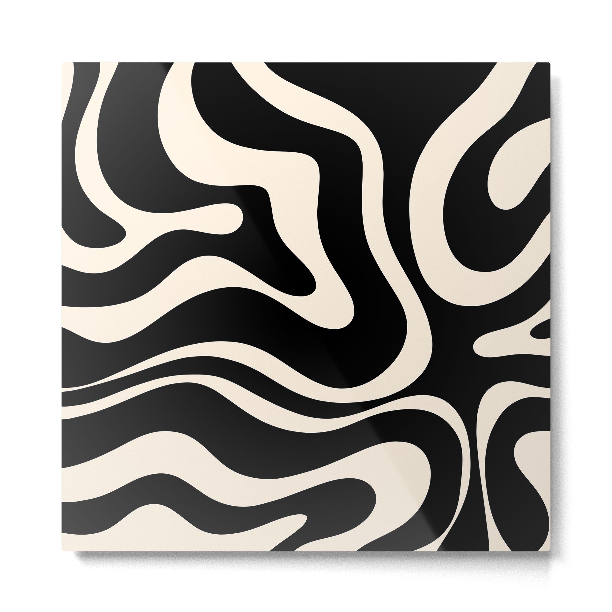 Modern Liquid Swirl Abstract Pattern Square in Black and Almond Cream  Metal Print | TeksDecor