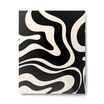 Modern Liquid Swirl Abstract Pattern Square in Black and Almond Cream  Metal Print | TeksDecor