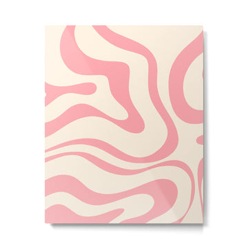 Modern Retro Liquid Swirl Abstract Pattern Square in Pink and Cream Metal Print | TeksDecor