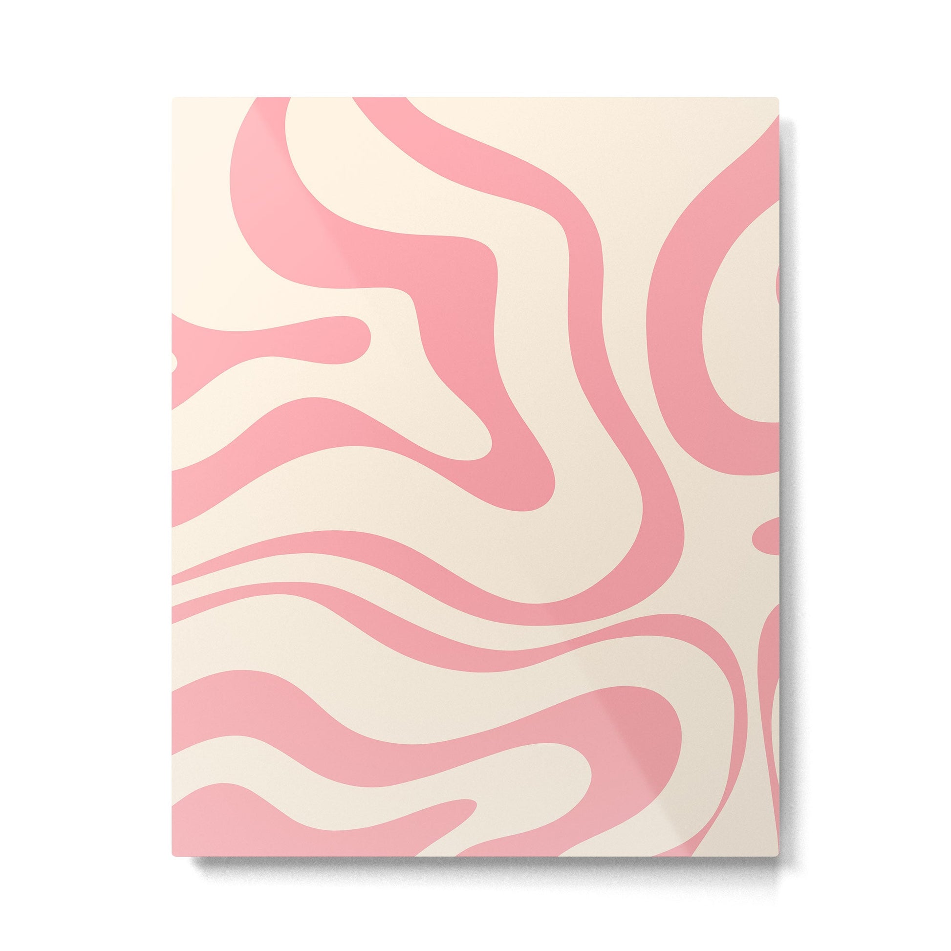 Modern Retro Liquid Swirl Abstract Pattern Square in Pink and Cream Metal Print | TeksDecor