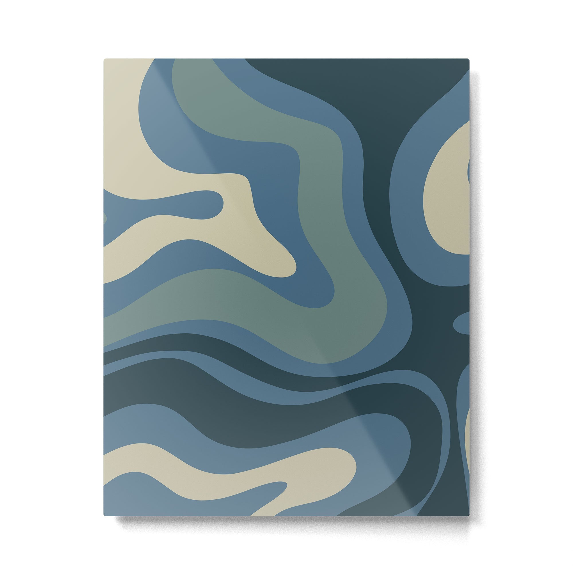 Modern Retro Liquid Swirl Abstract Pattern Square in Vintage Blue Metal Print | TeksDecor