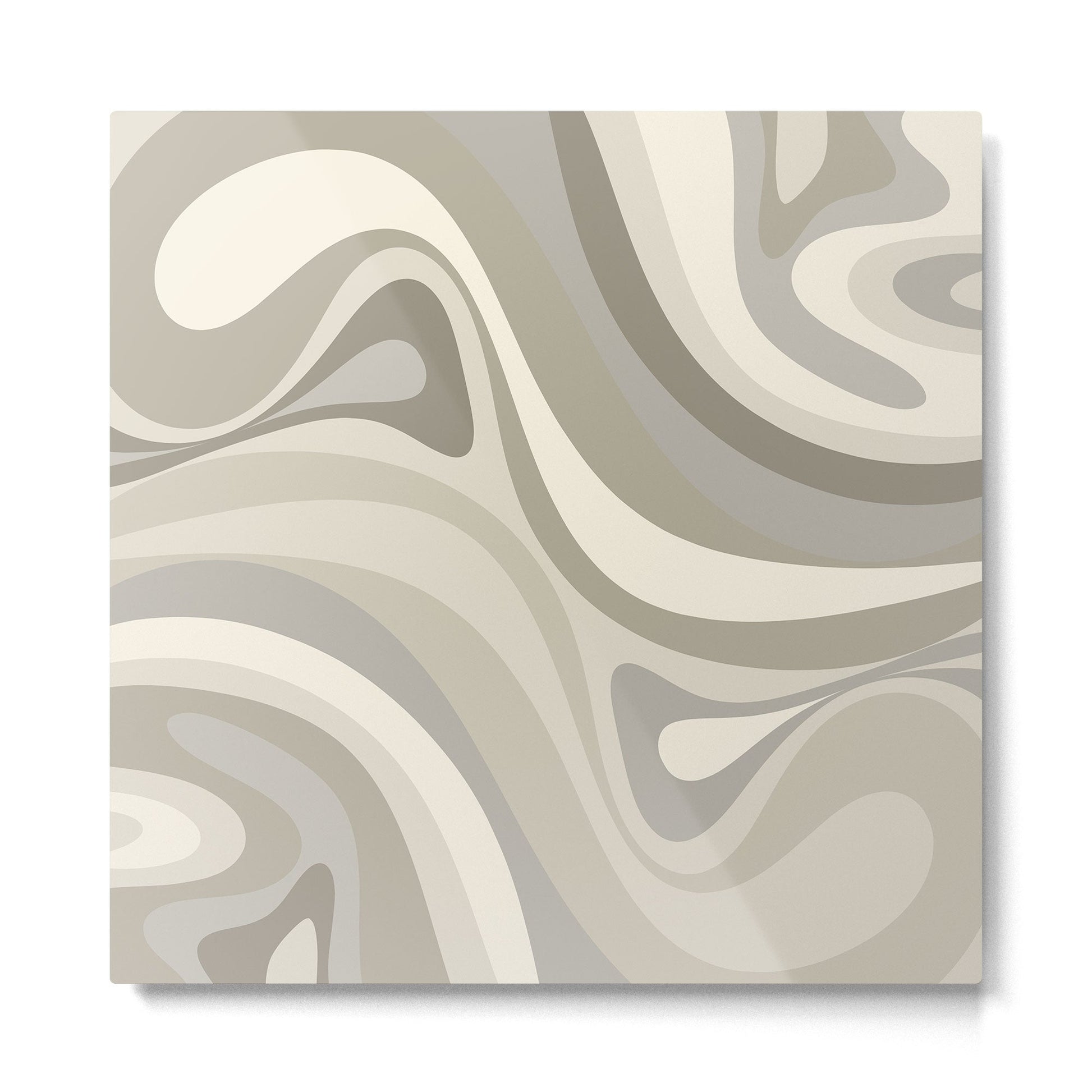 New Groove Liquid Swirl Abstract in Greige Metal Print | TeksDecor