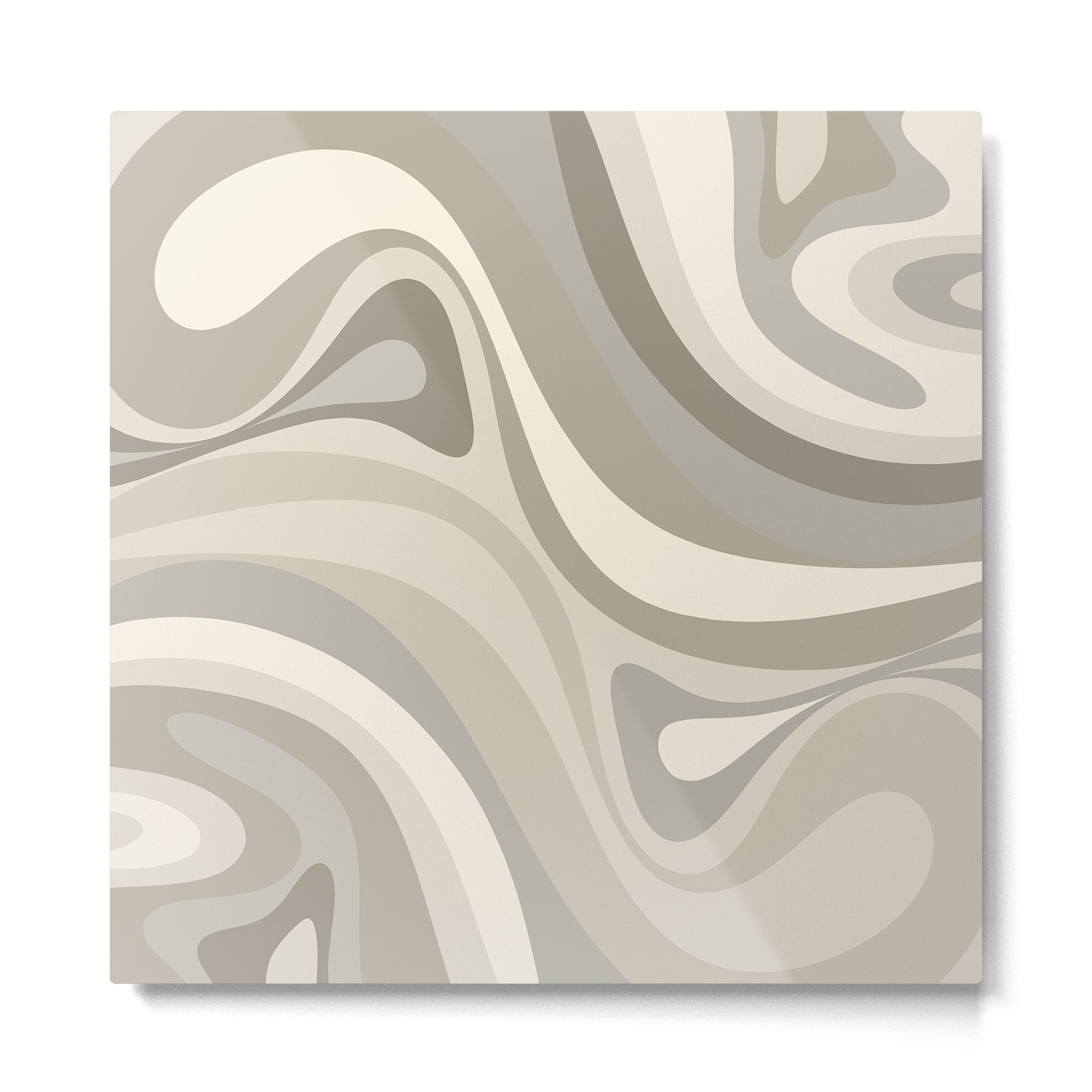 New Groove Liquid Swirl Abstract in Greige Metal Print | TeksDecor