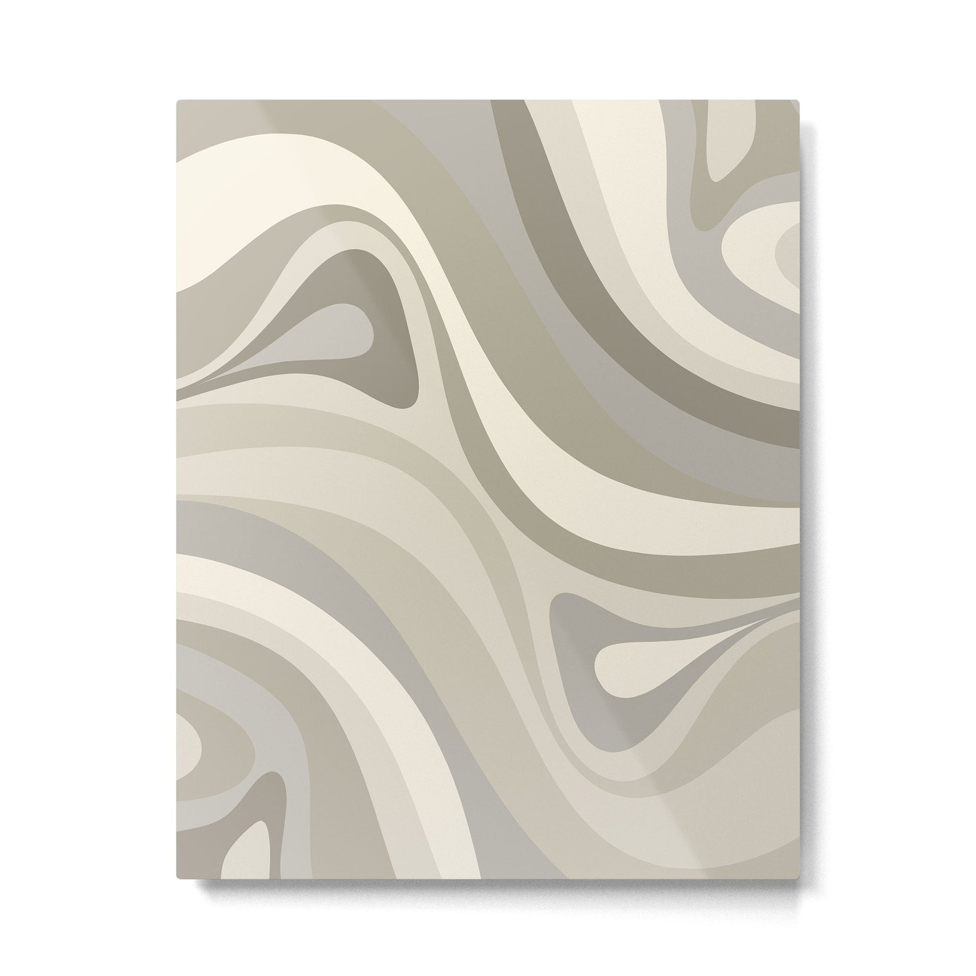 New Groove Liquid Swirl Abstract in Greige Metal Print | TeksDecor