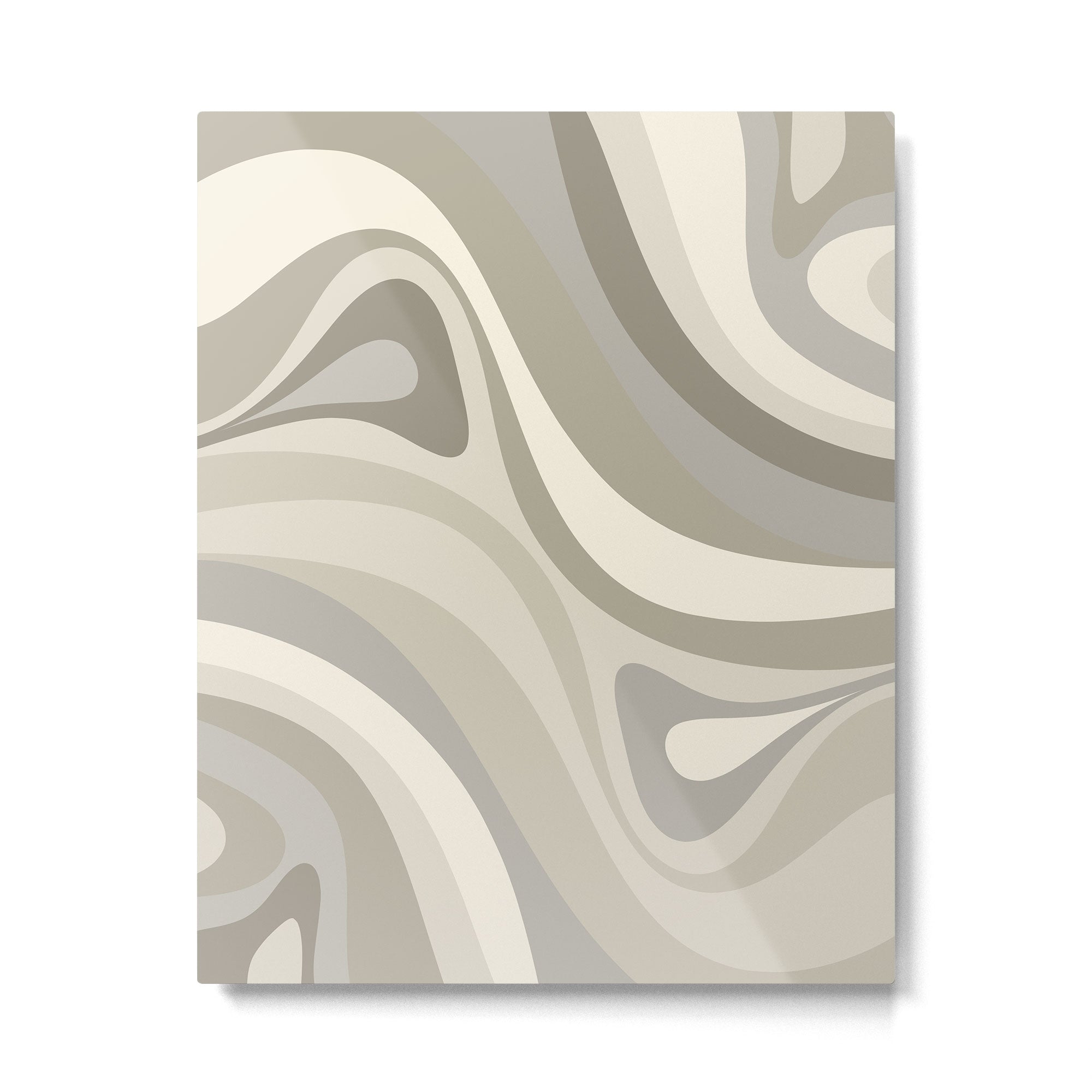 New Groove Liquid Swirl Abstract in Greige Metal Print | TeksDecor