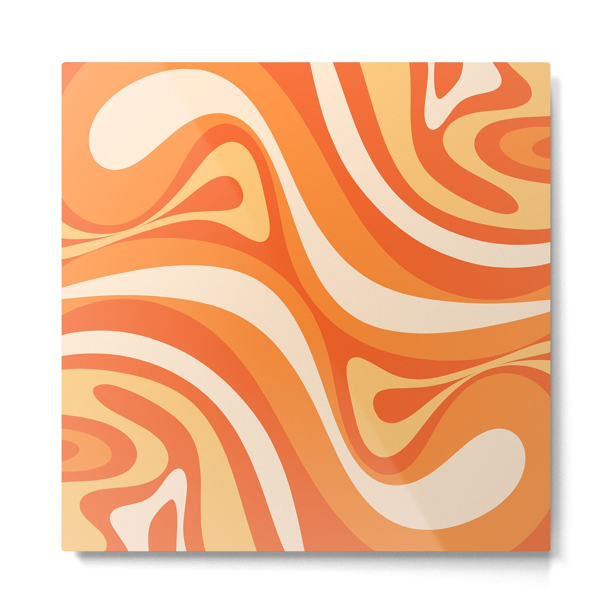 New Groove Retro Swirl Abstract in Tangerine Orange Tones Metal Print | TeksDecor