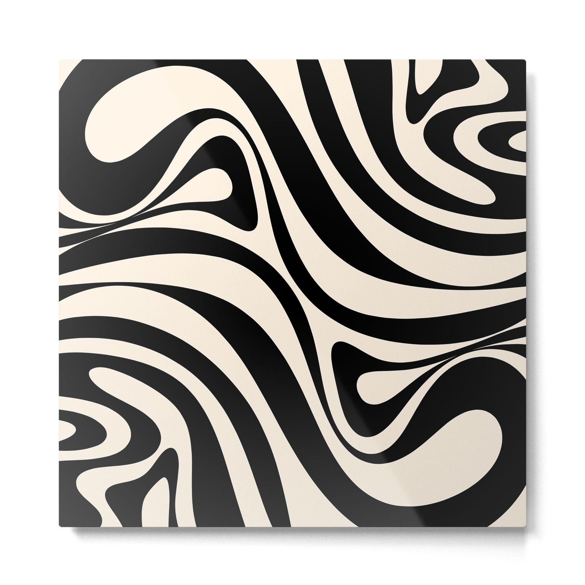 New Groove Retro Swirl Abstract in Black and Almond Cream Metal Print | TeksDecor