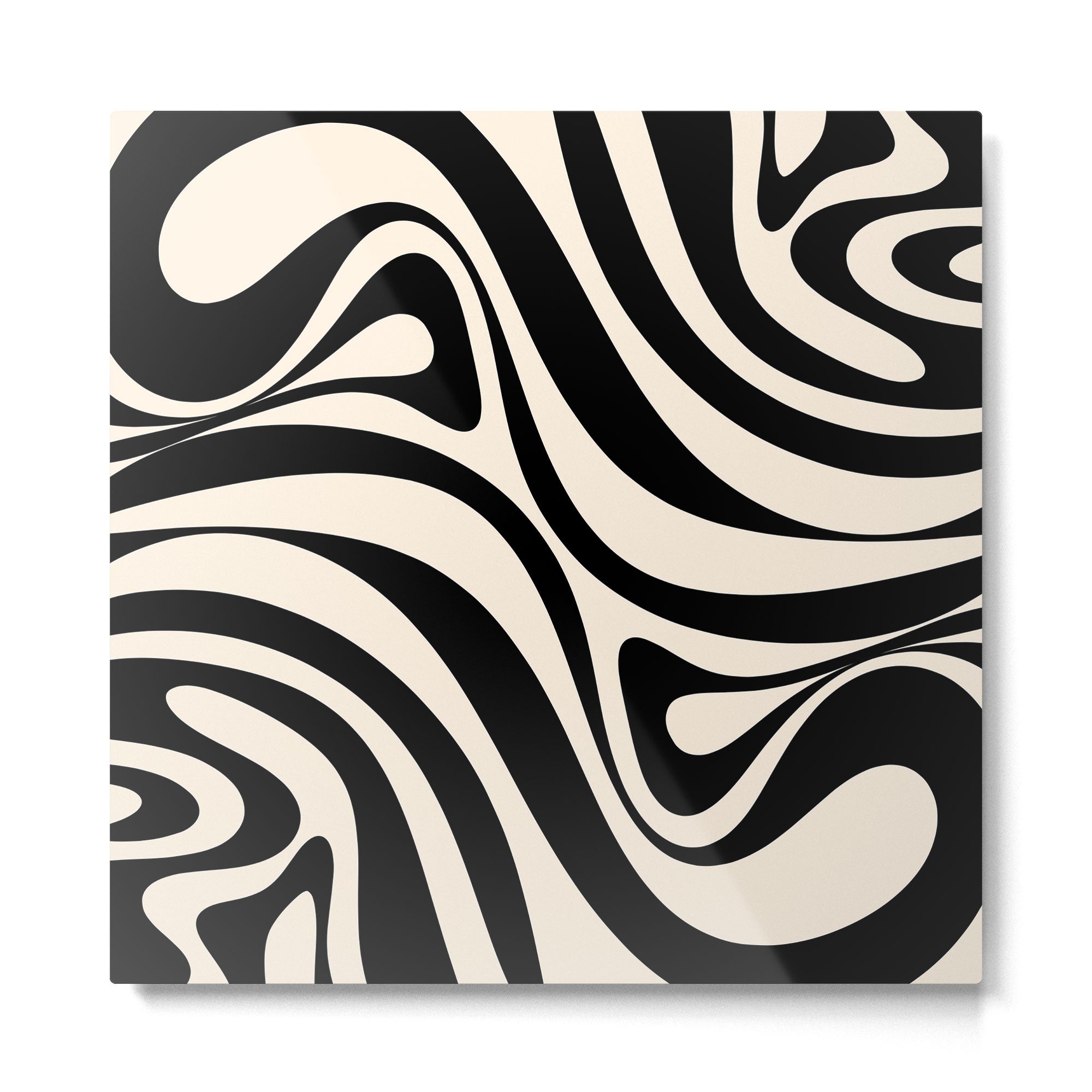 New Groove Retro Swirl Abstract in Black and Almond Cream Metal Print | TeksDecor