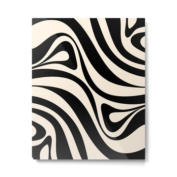 New Groove Retro Swirl Abstract in Black and Almond Cream Metal Print | TeksDecor
