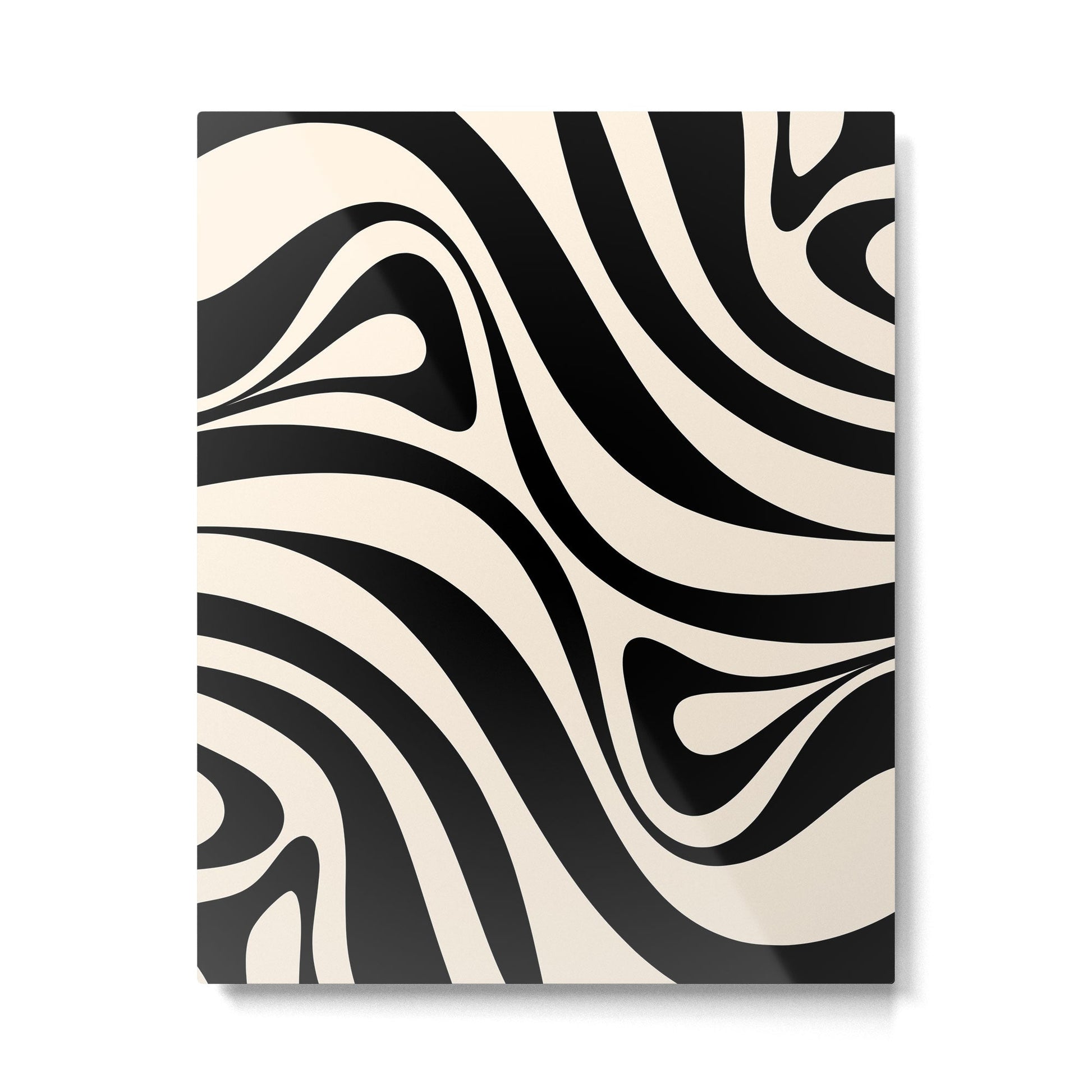 New Groove Retro Swirl Abstract in Black and Almond Cream Metal Print | TeksDecor