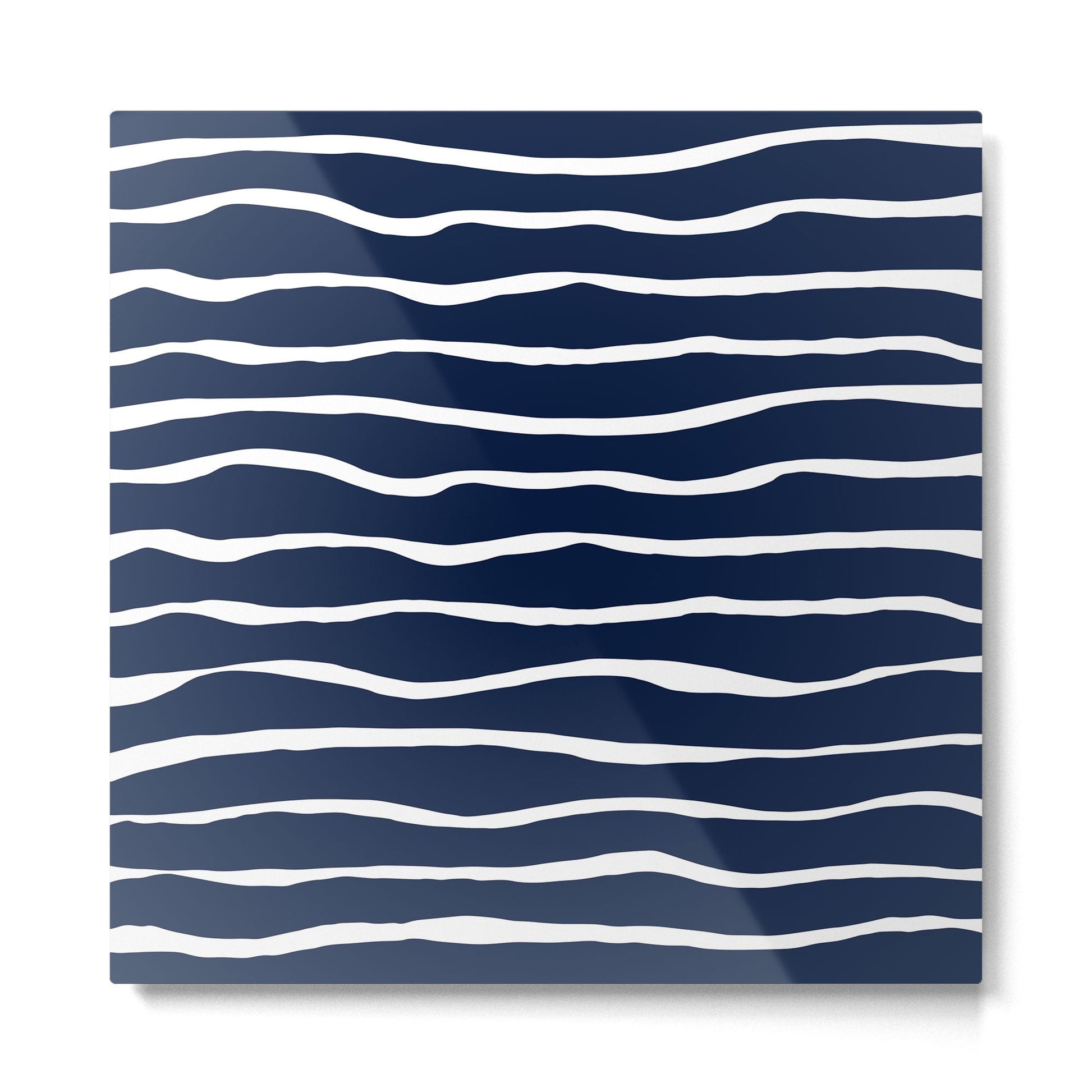 Ocean Ripple Modern Organic Stripe Pattern in White and Nautical Navy Blue Metal Print | TeksDecor