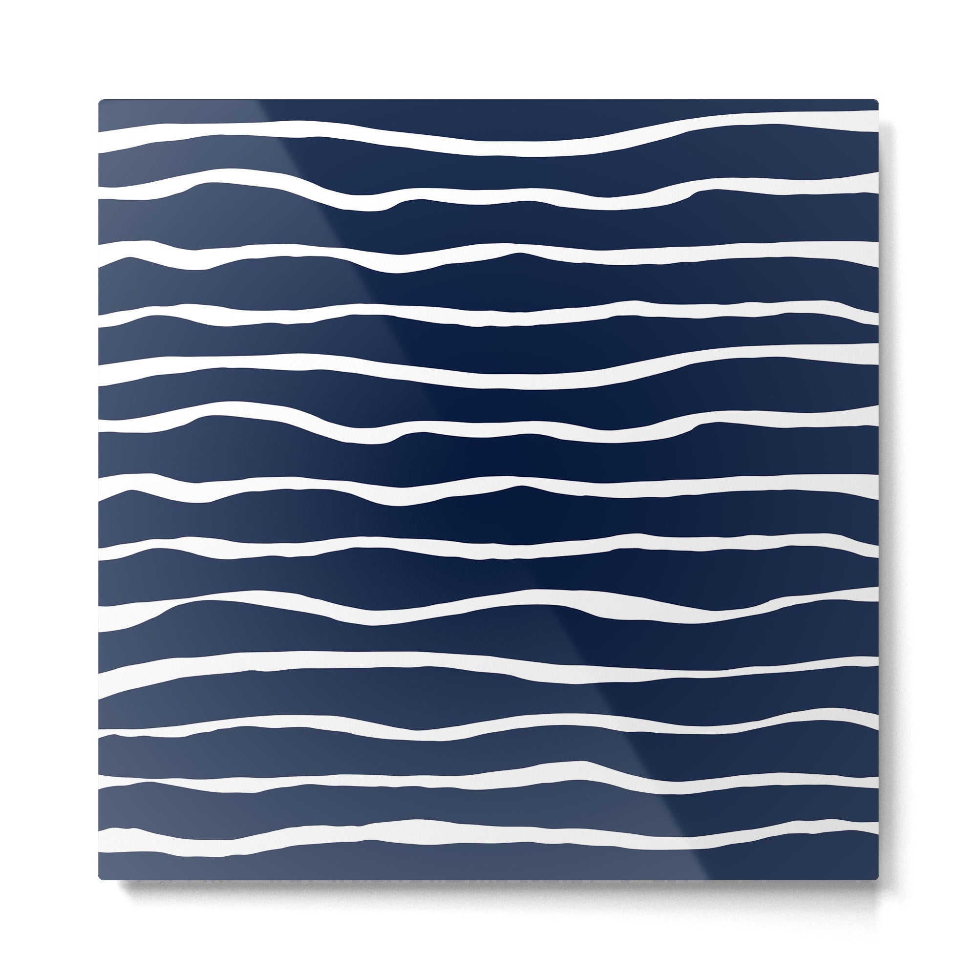 Ocean Ripple Modern Organic Stripe Pattern in White and Nautical Navy Blue Metal Print | TeksDecor