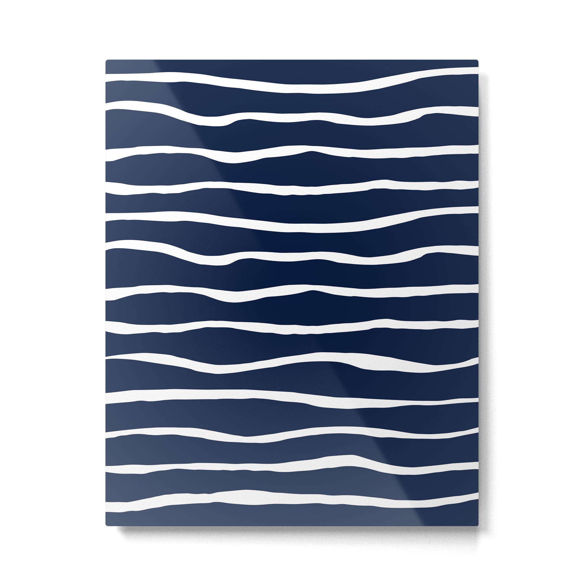Ocean Ripple Modern Organic Stripe Pattern in White and Nautical Navy Blue Metal Print | TeksDecor