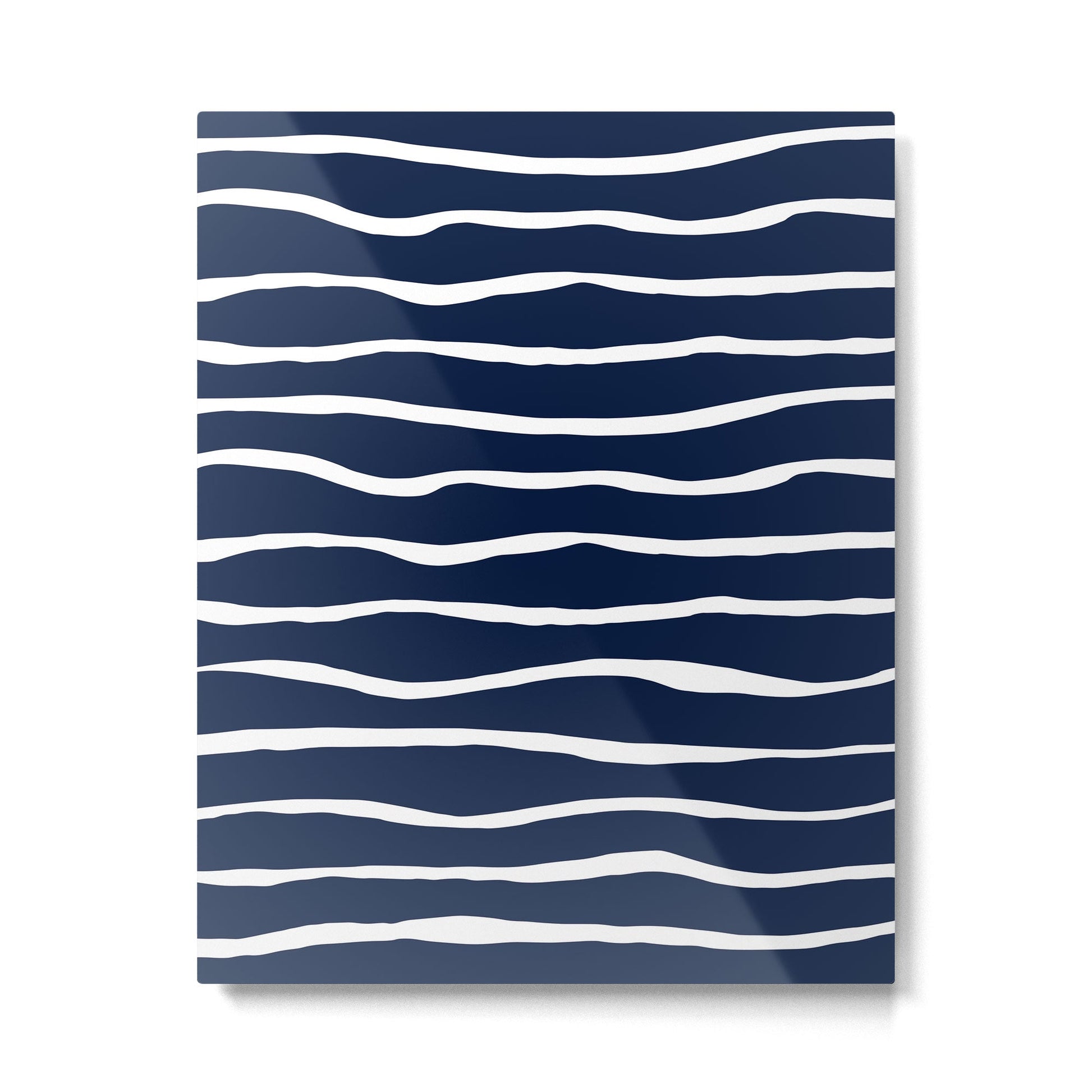 Ocean Ripple Modern Organic Stripe Pattern in White and Nautical Navy Blue Metal Print | TeksDecor