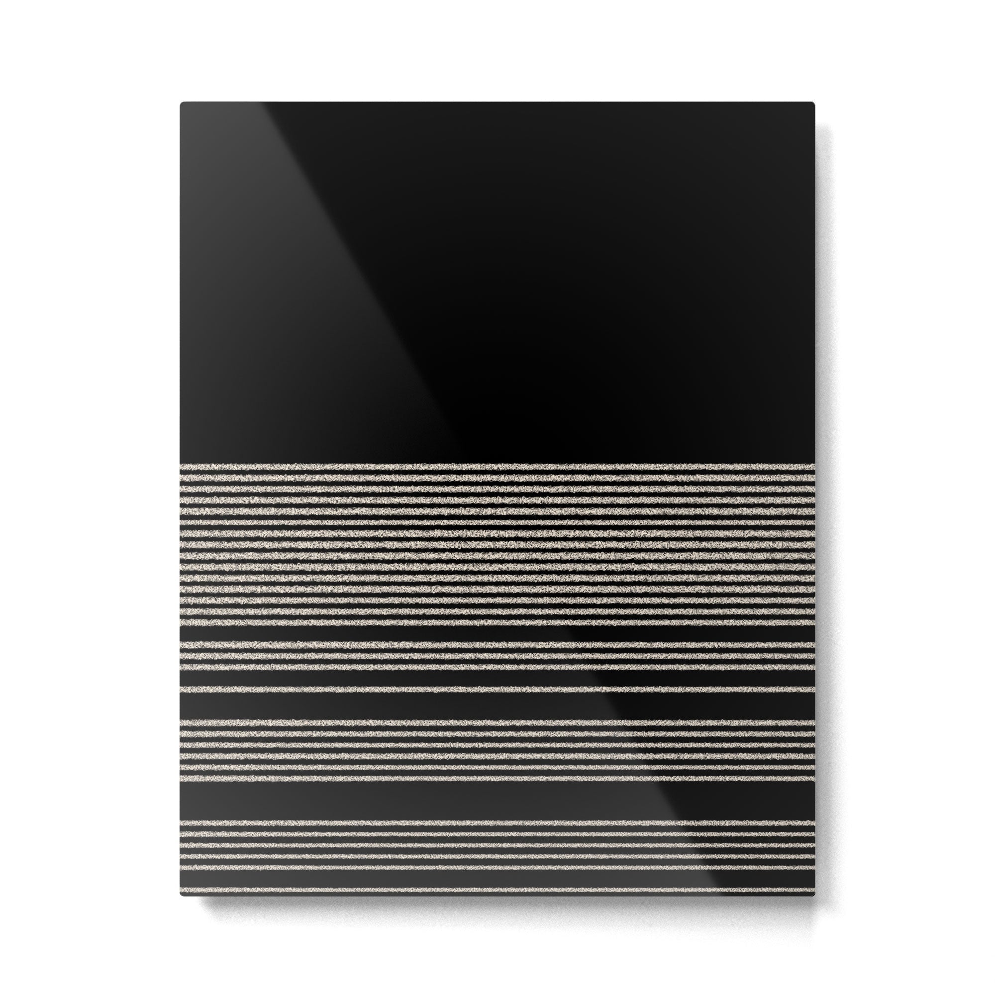 Organic Stripes - Minimalist Textured Line Pattern in Almond Cream and Black Metal Print | TeksDecor
