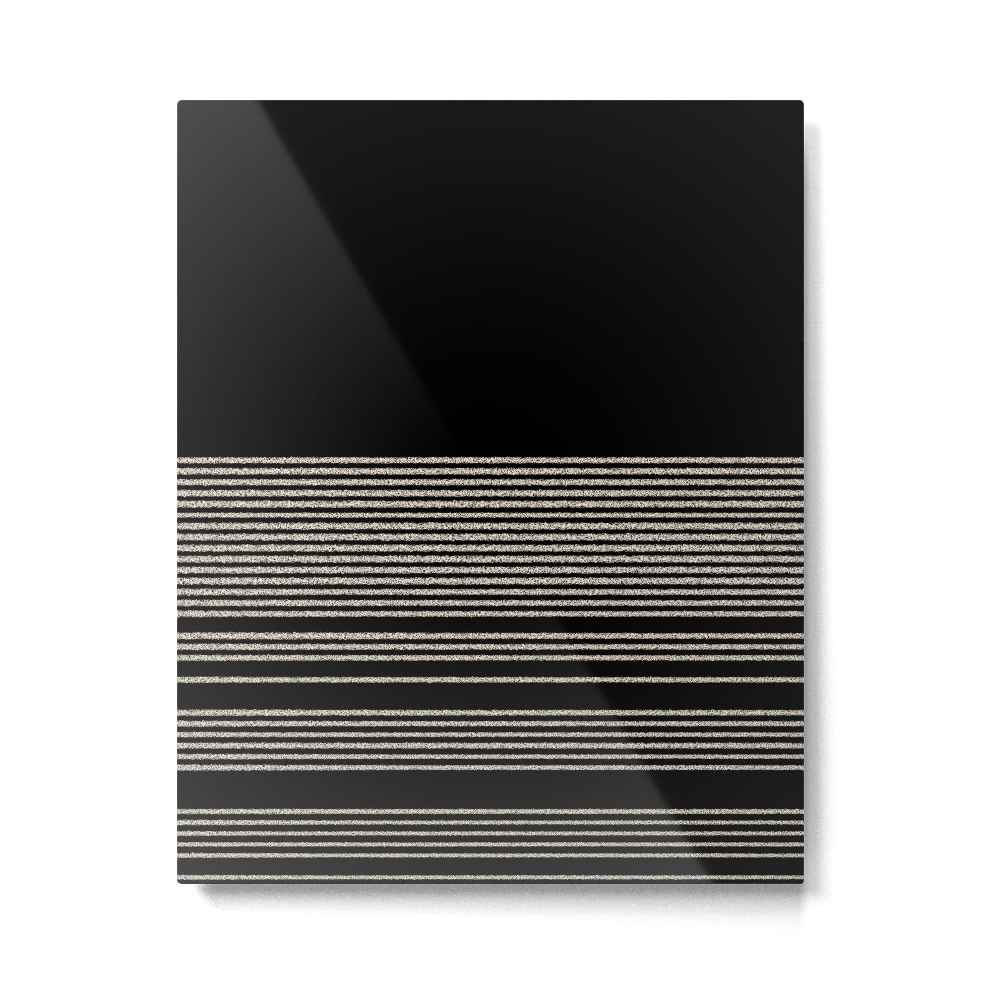 Organic Stripes - Minimalist Textured Line Pattern in Almond Cream and Black Metal Print | TeksDecor