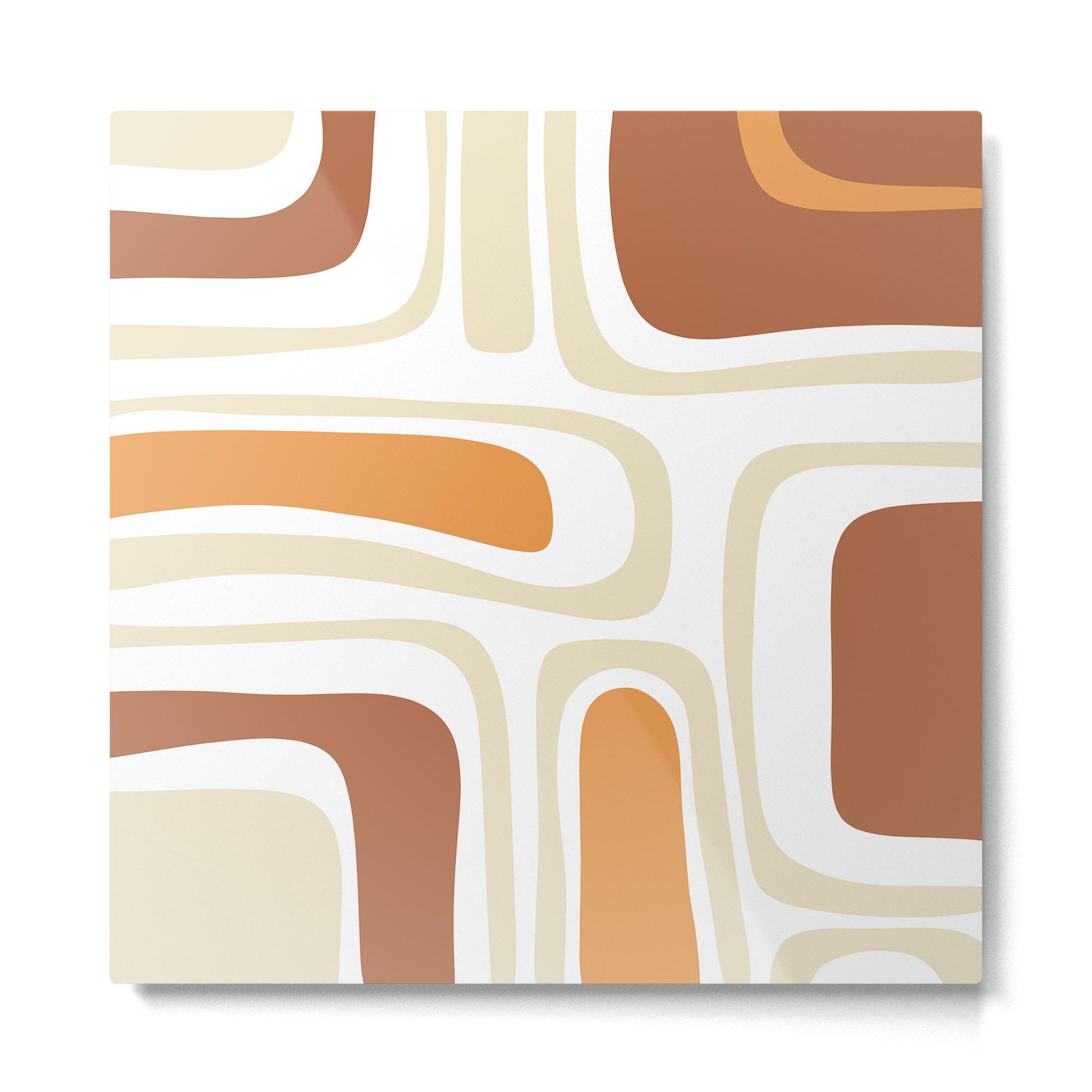 Palm Springs Mid-Century Minimalist Abstract Brown Ochre Beige White Metal Print | TeksDecor