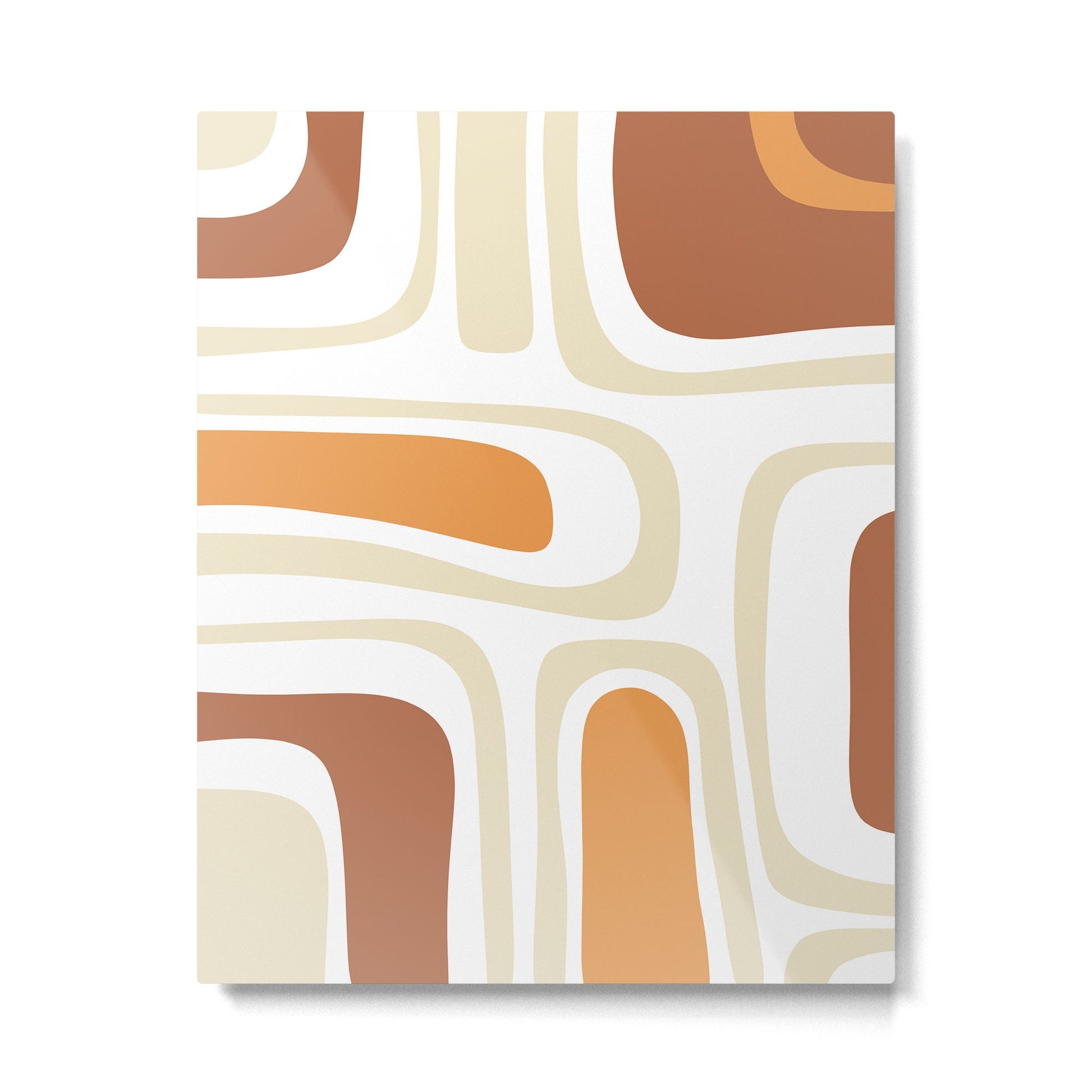 Palm Springs Mid-Century Minimalist Abstract Brown Ochre Beige White Metal Print | TeksDecor