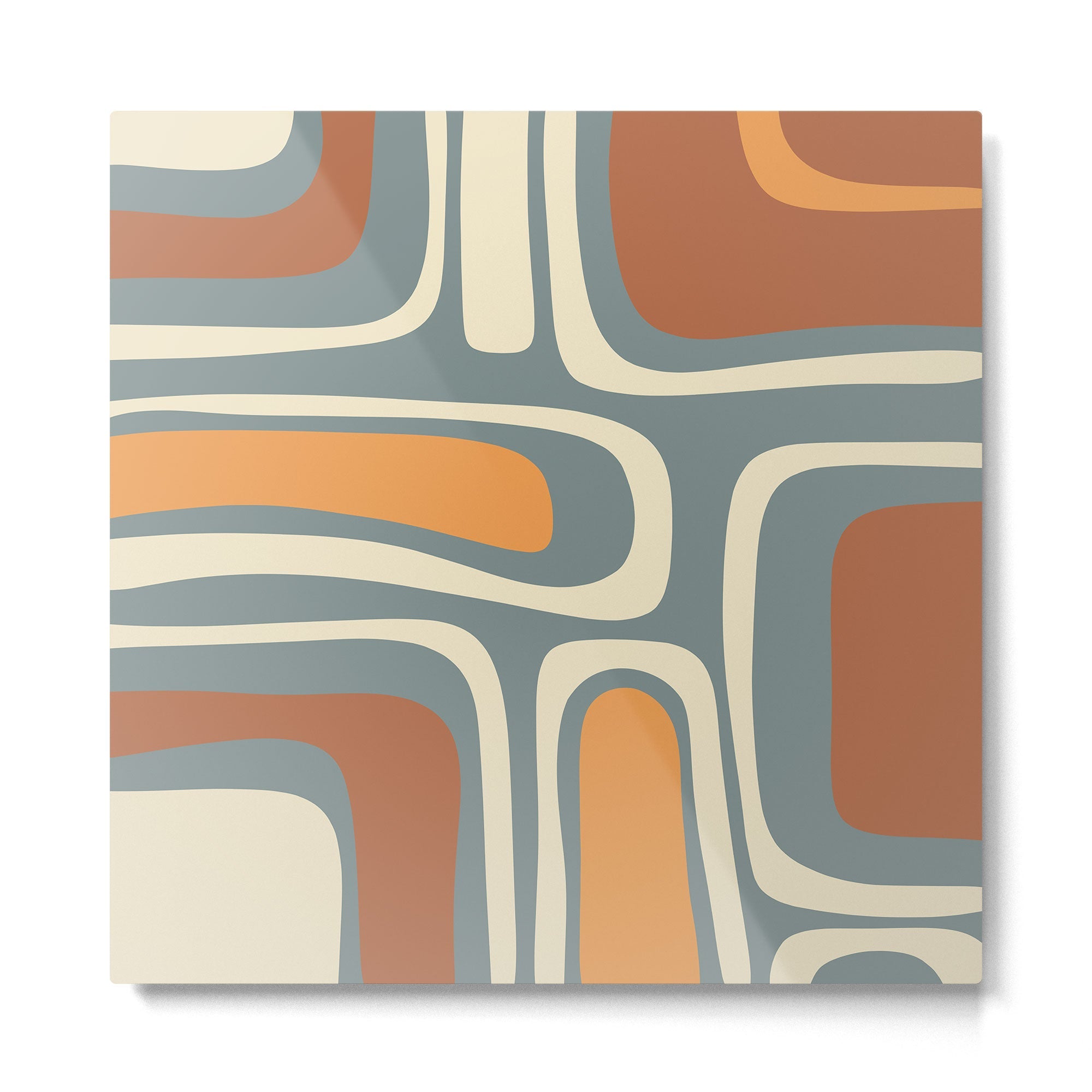 Palm Springs Retro Mid-Century Modern Abstract Pattern Slate Blue Orange Rust Cream Metal Print | TeksDecor
