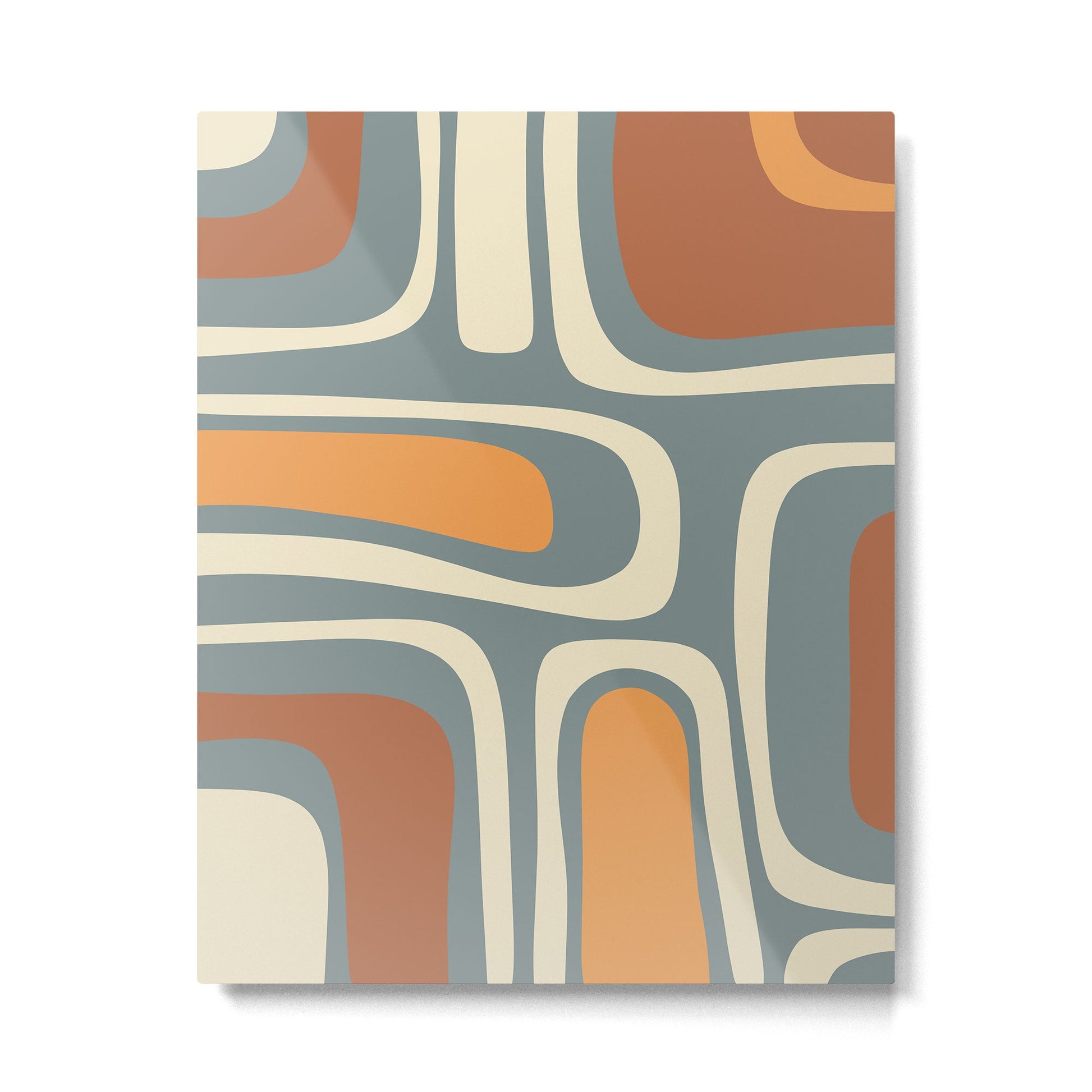 Palm Springs Retro Mid-Century Modern Abstract Pattern Slate Blue Orange Rust Cream Metal Print | TeksDecor