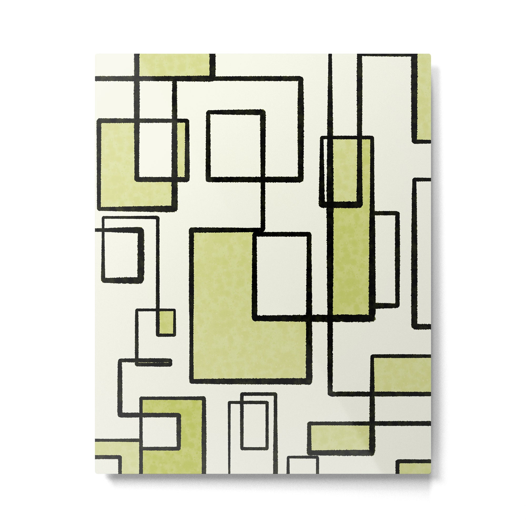 Piet Composition in Retro Avocado Sage Light Green Mid-Century Modern Minimalist Geometric Abstract Metal Print | TeksDecor