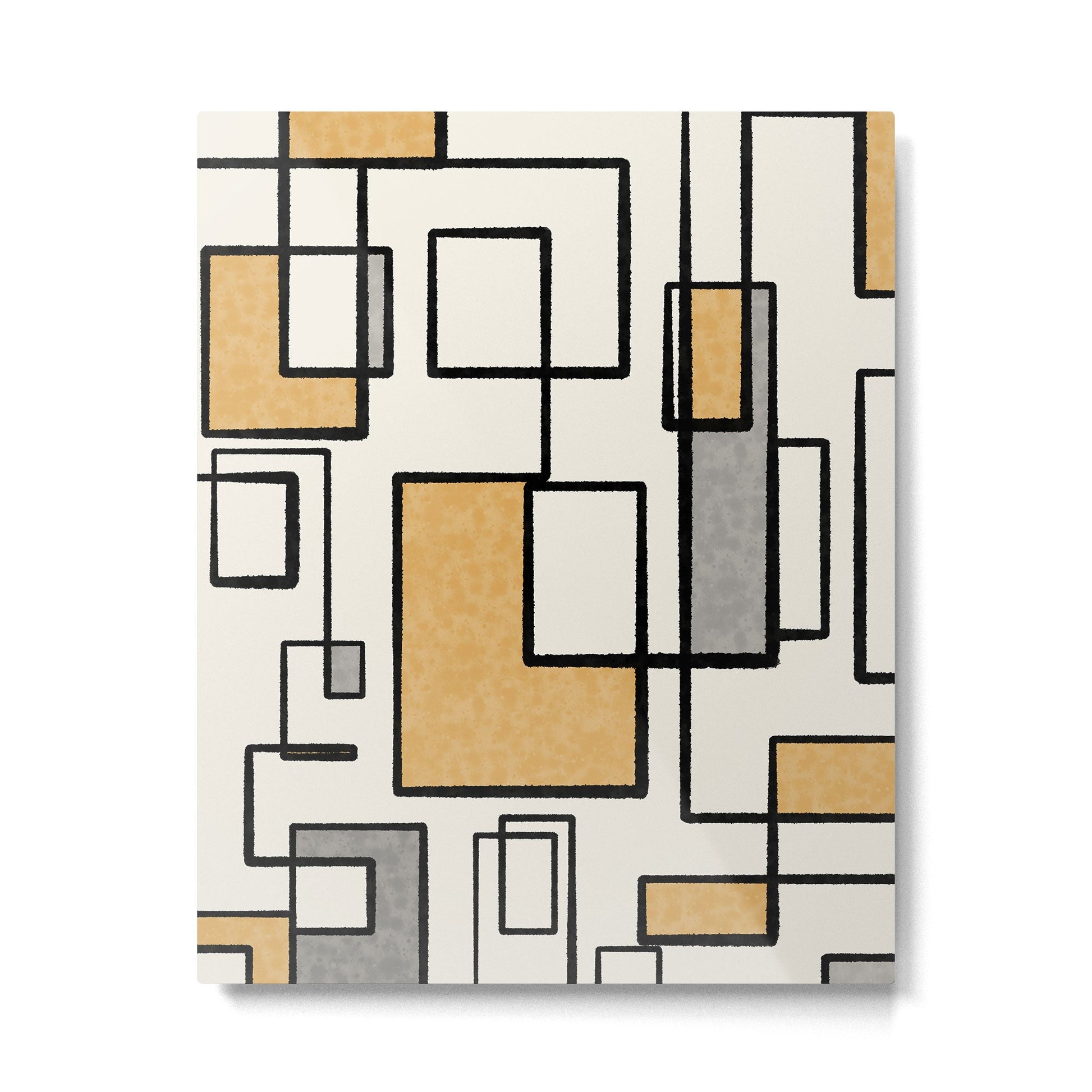 Piet Composition - Mid-Century Modern Minimalist Geometric Abstract in Muted Mustard Gold Gray Cream Metal Print | TeksDecor