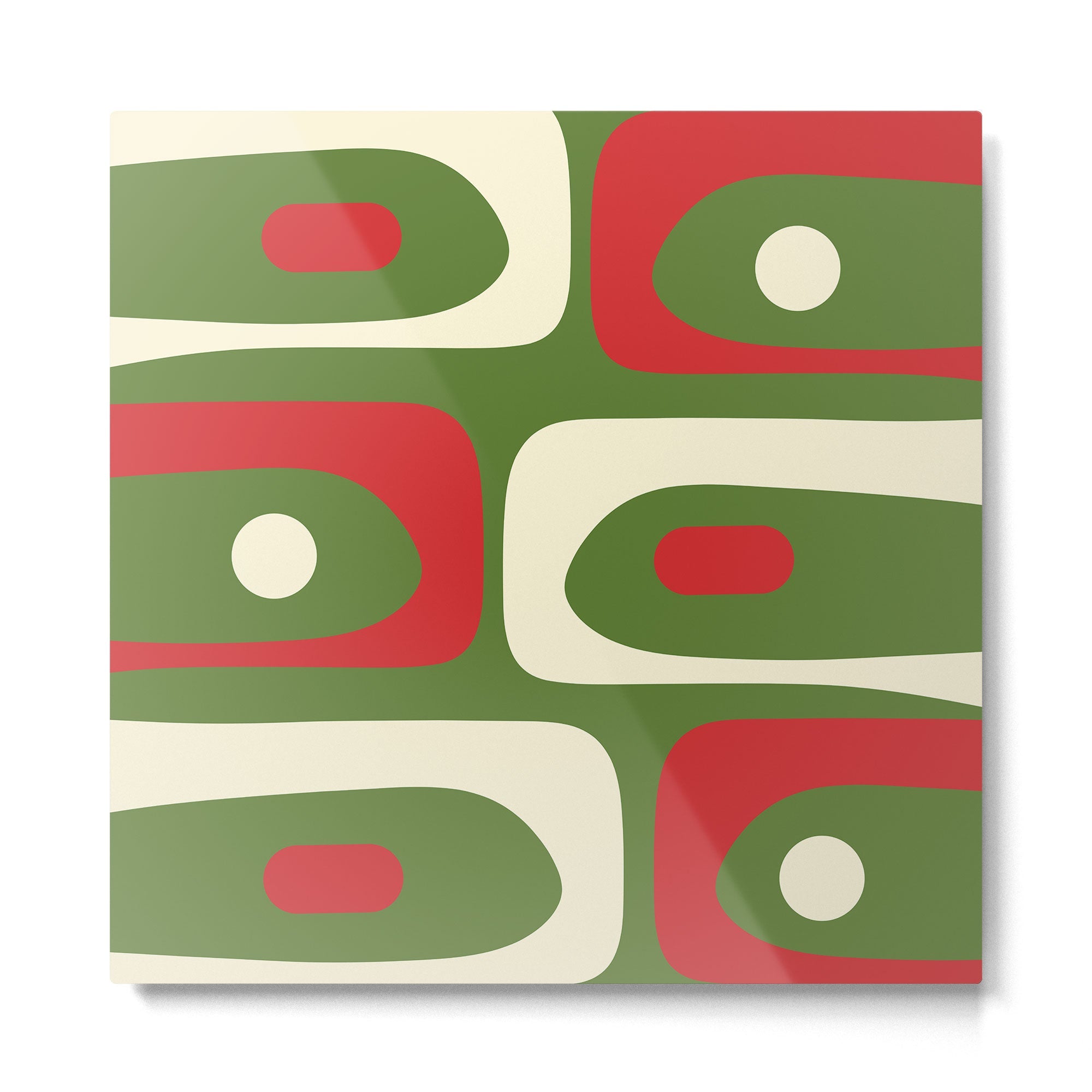 Piquet Mid-Century Modern Minimalist Abstract in Retro Christmas Green, Red, and Cream Metal Print | TeksDecor
