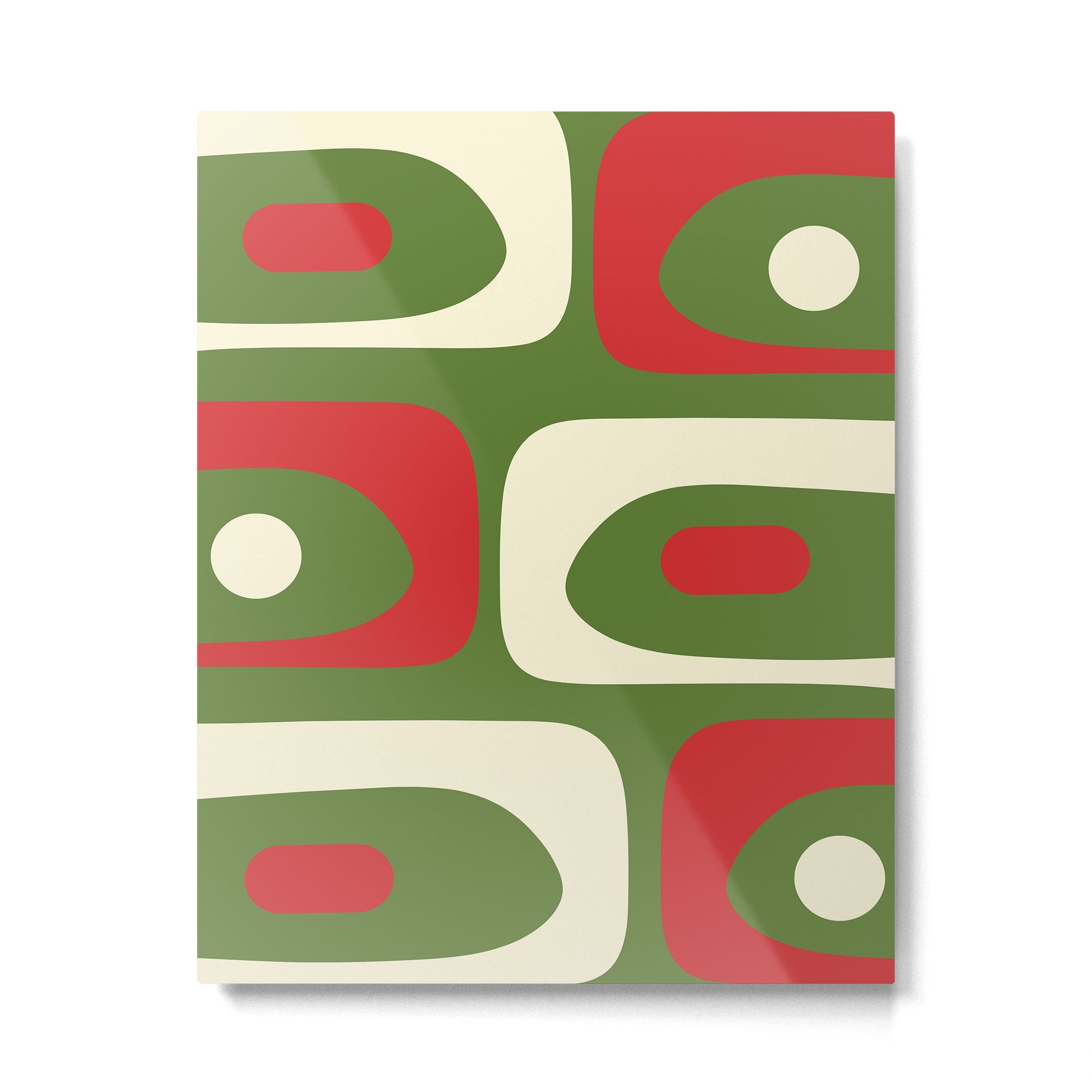 Piquet Mid-Century Modern Minimalist Abstract in Retro Christmas Green, Red, and Cream Metal Print | TeksDecor